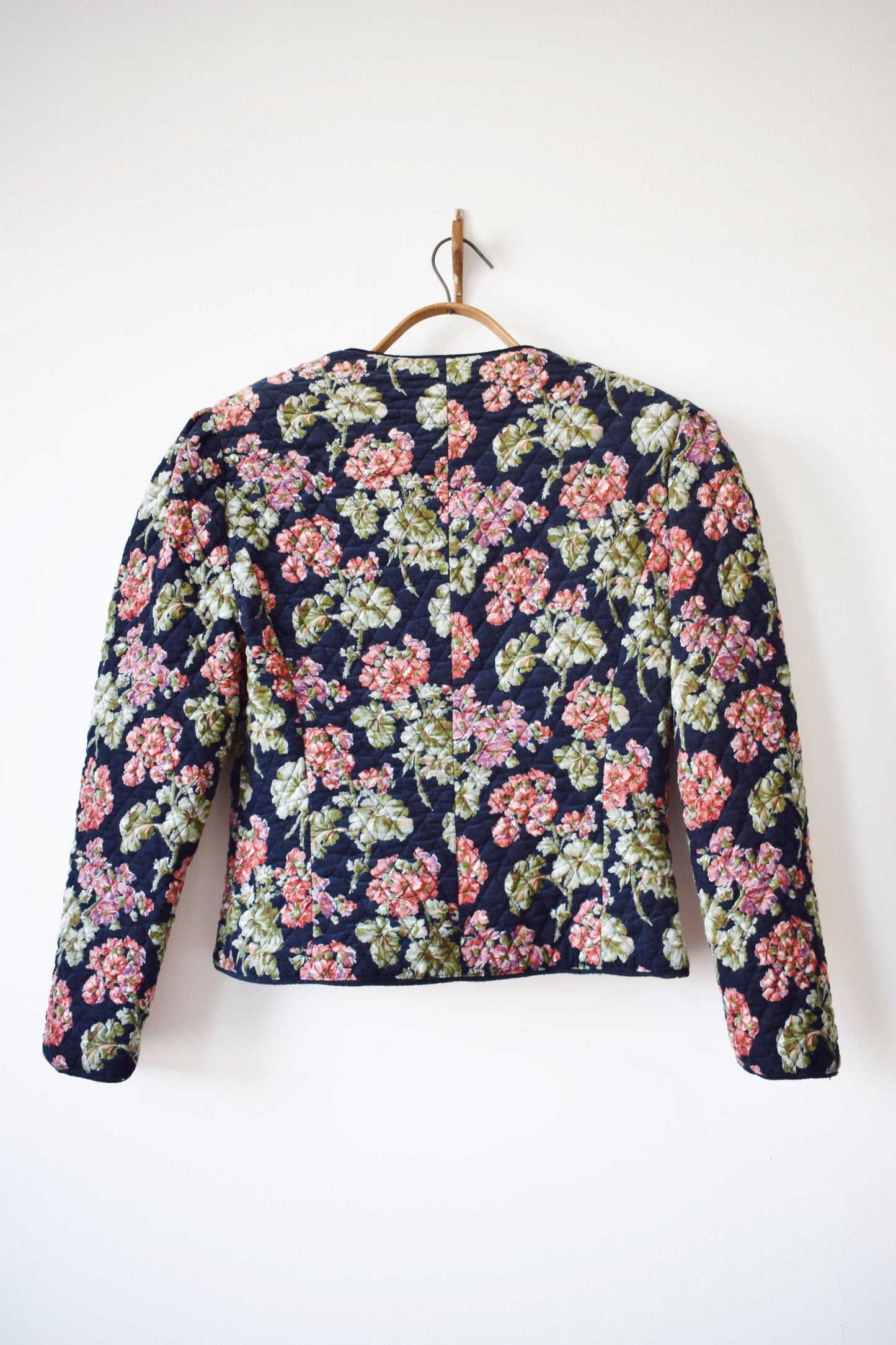 Vintage Quilted Corduroy Geranium Print Jacket | S