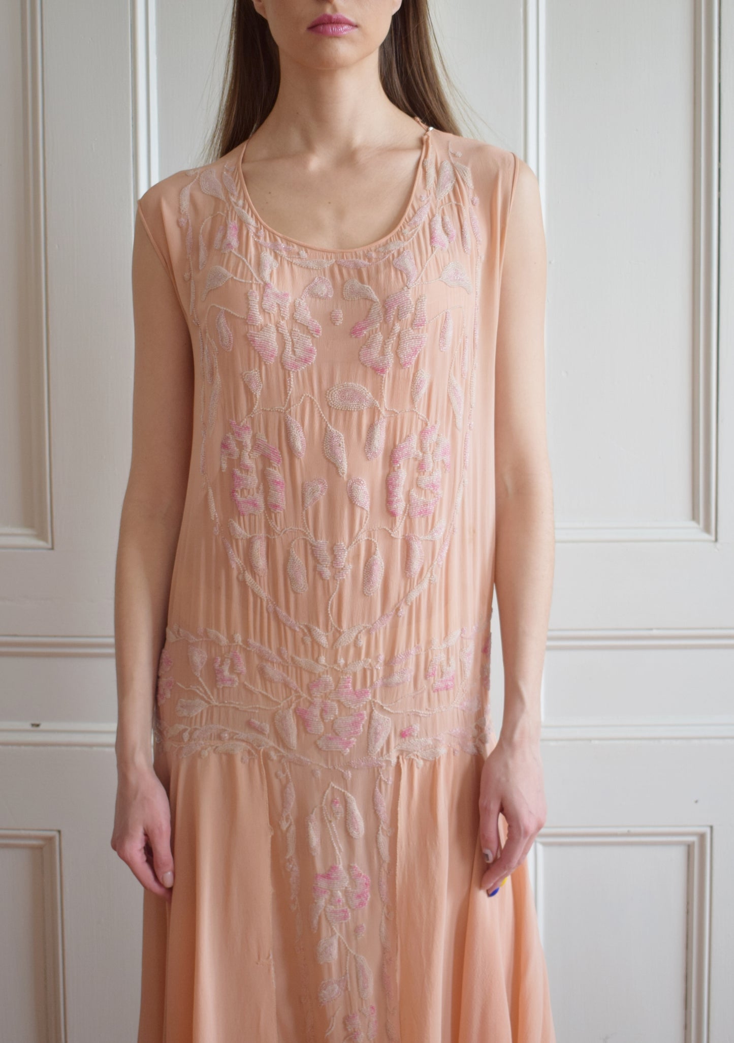 1920s Ballet Pink Beaded Silk Gown | S/M
