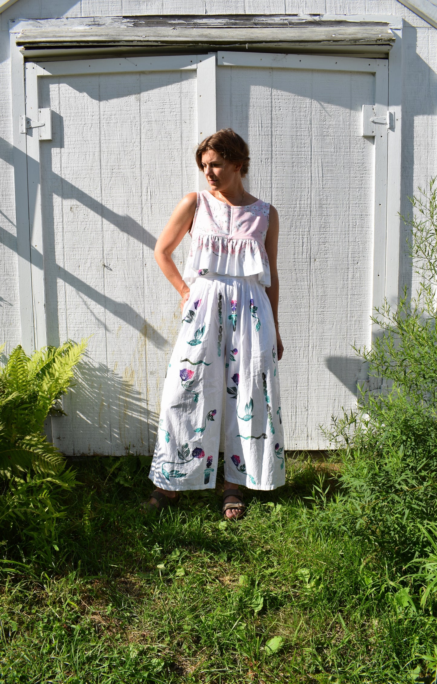 90s Hand Painted Wide Leg Cotton Pants | S-M