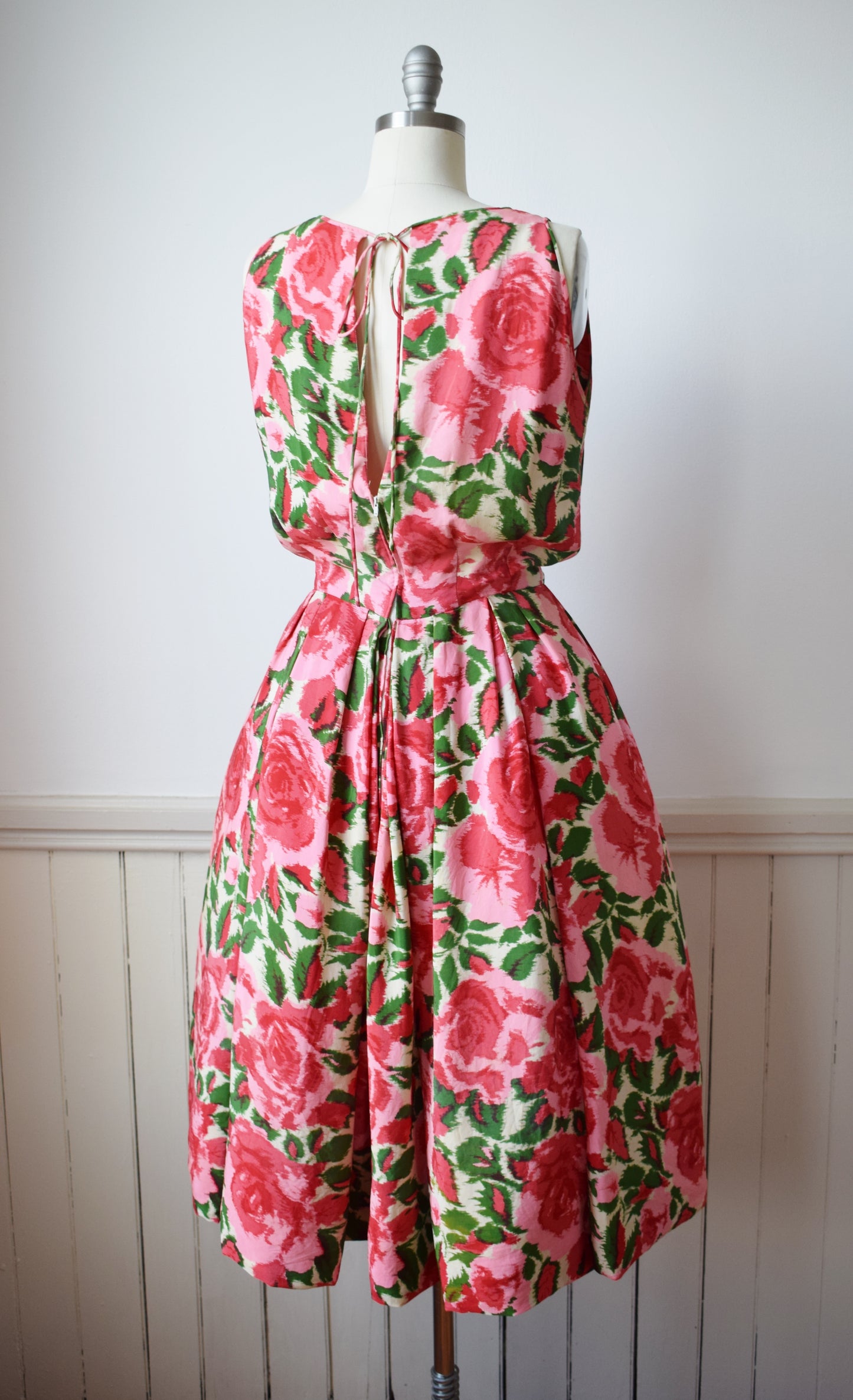 1950s Silk Rose Print Dress | M