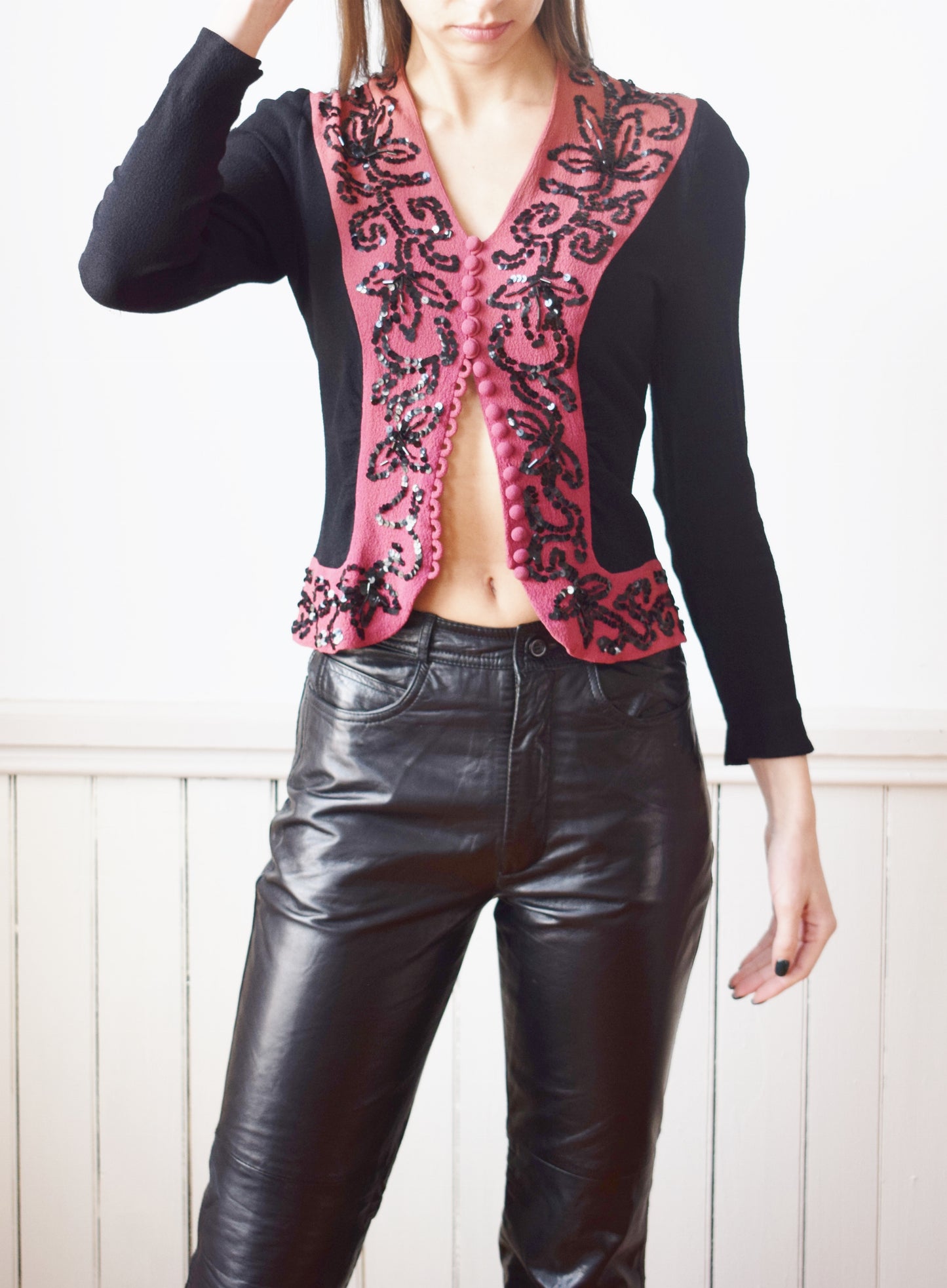 Vintage Black Leather Pants | 26" W
