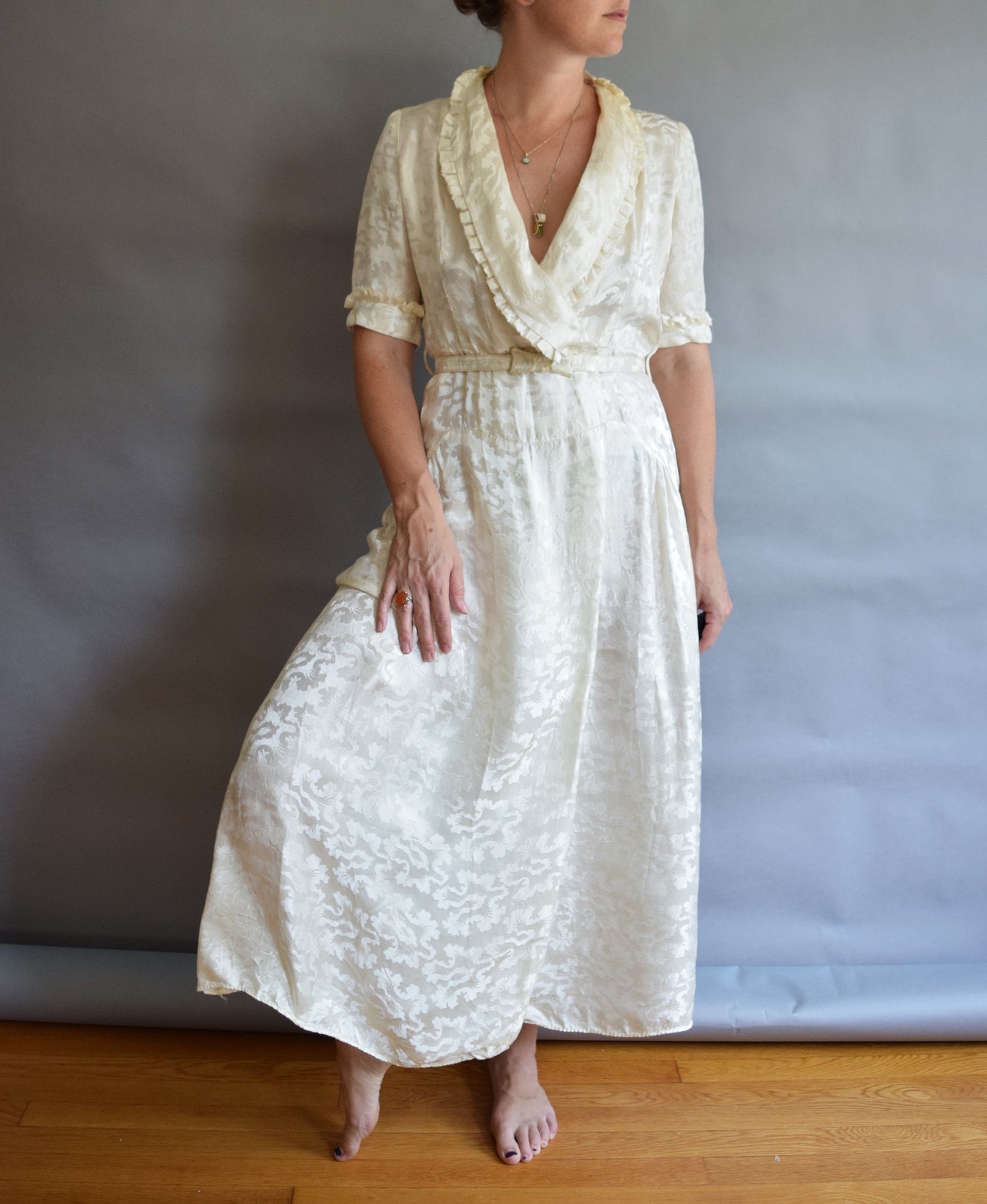 1940s Cream Satin Wrap Dress(ing Gown)