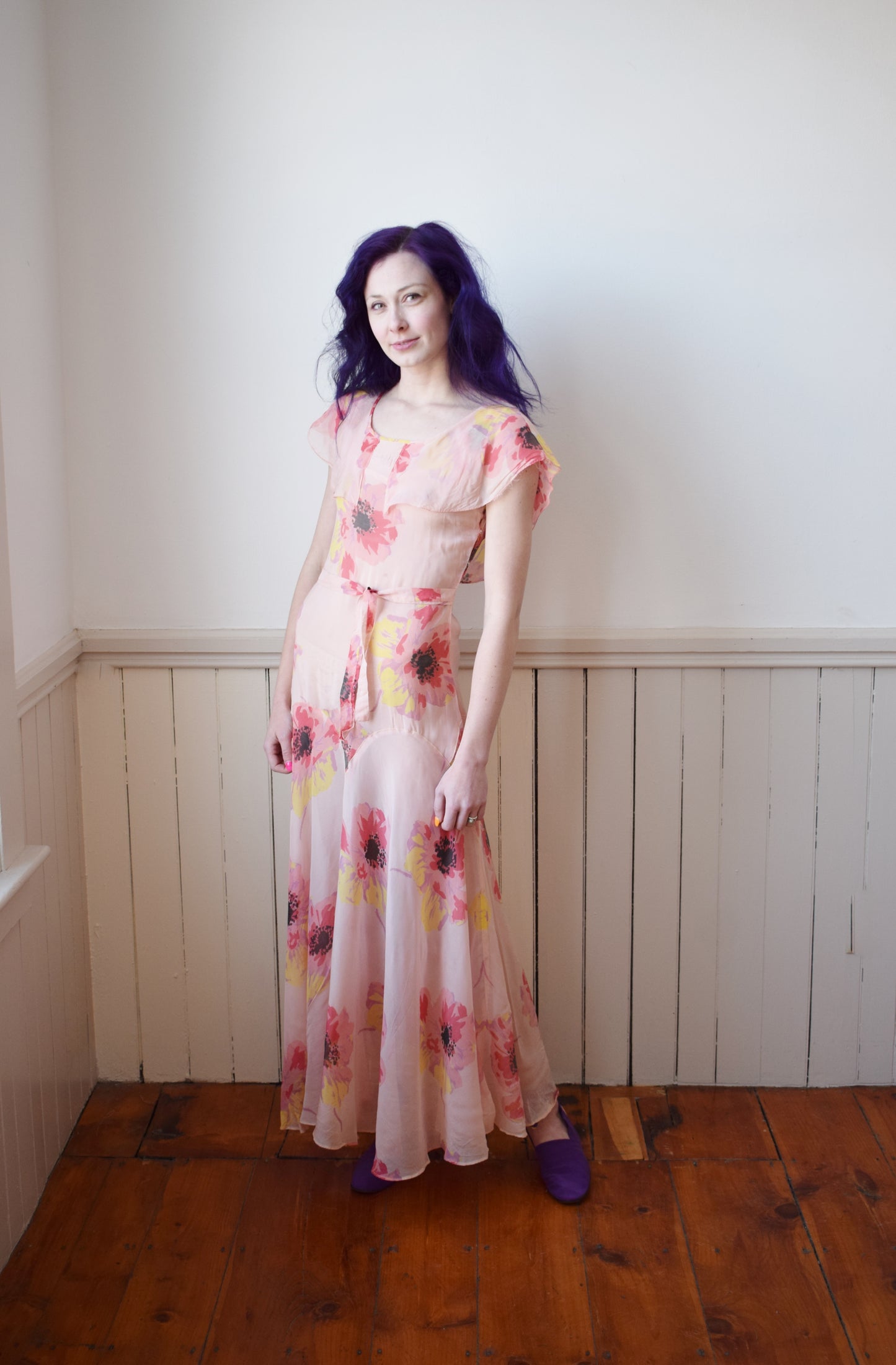 1930s Poppy Print Gown | XS/S