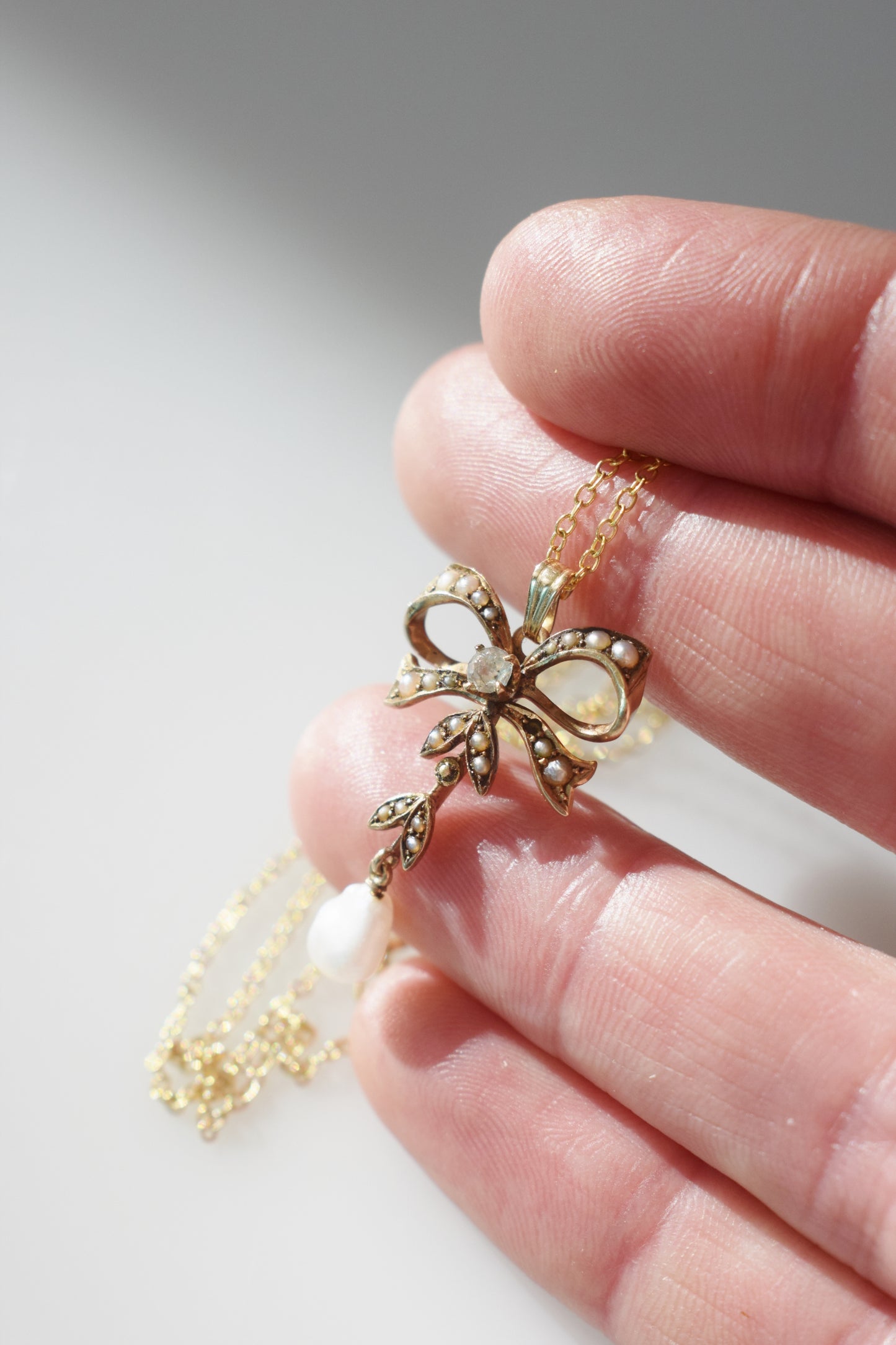 Antique Victorian Gold and Pearl Bow Pendant