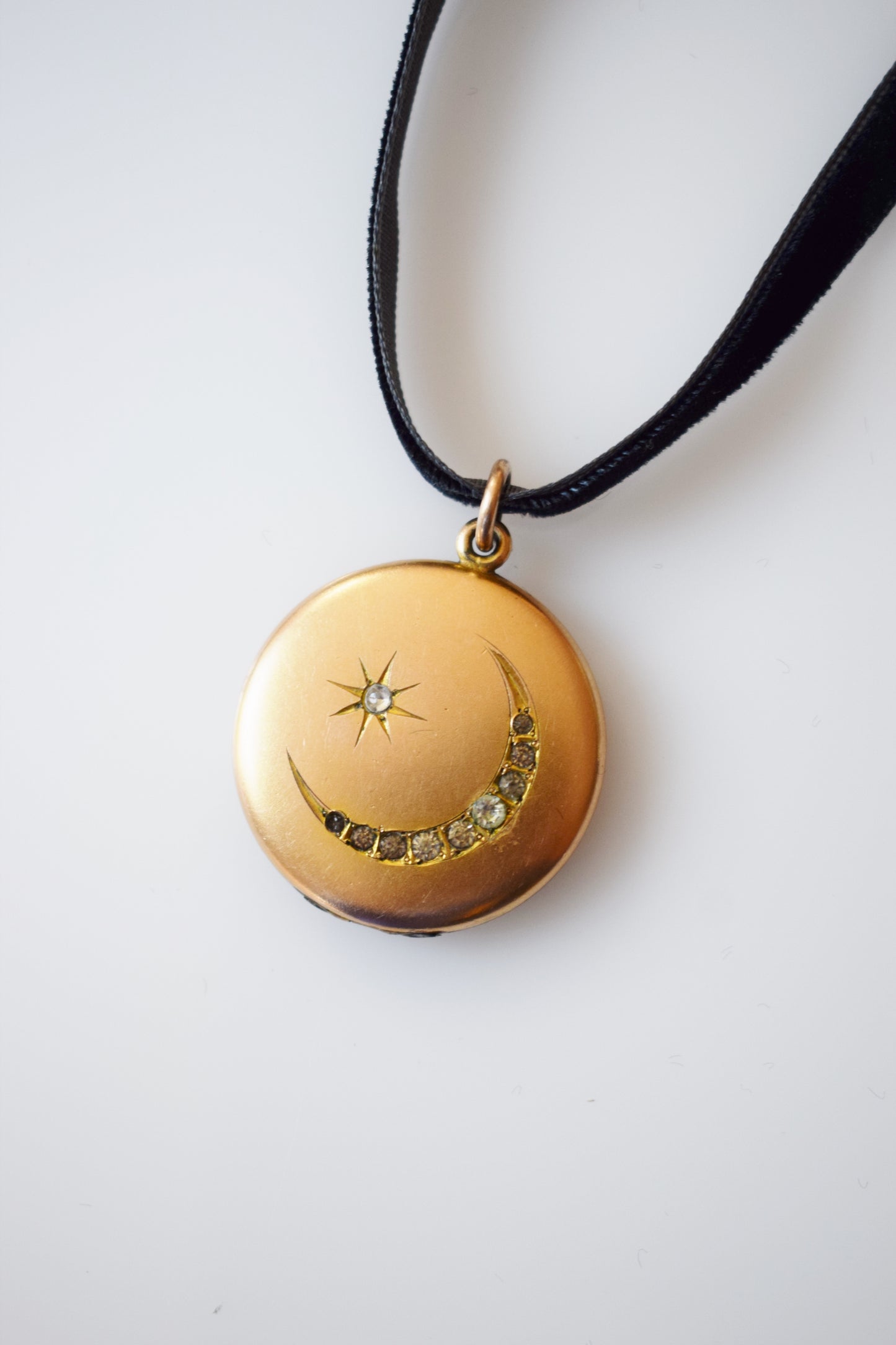Antique Crescent Moon + Star Locket
