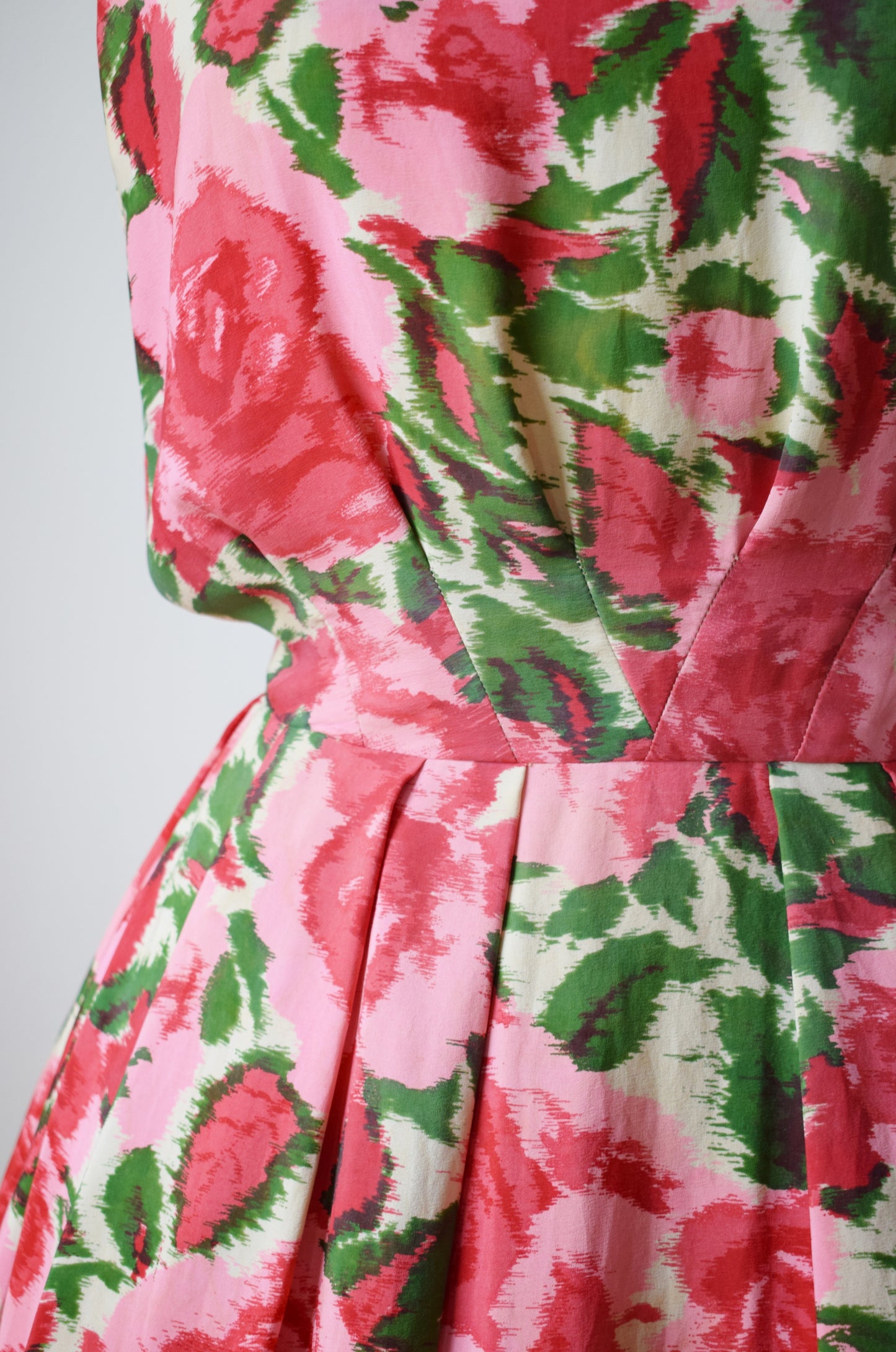 1950s Silk Rose Print Dress | M