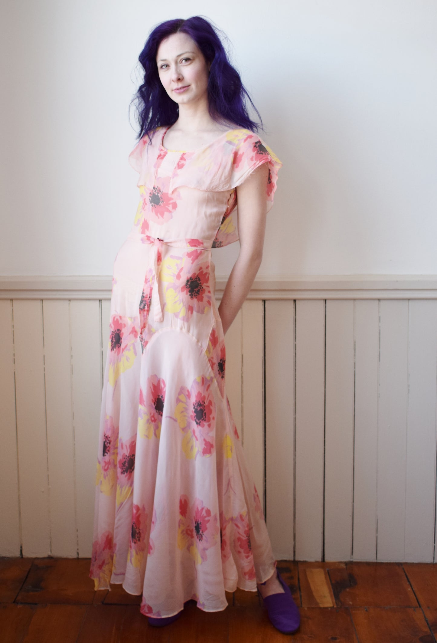 1930s Poppy Print Gown | XS/S
