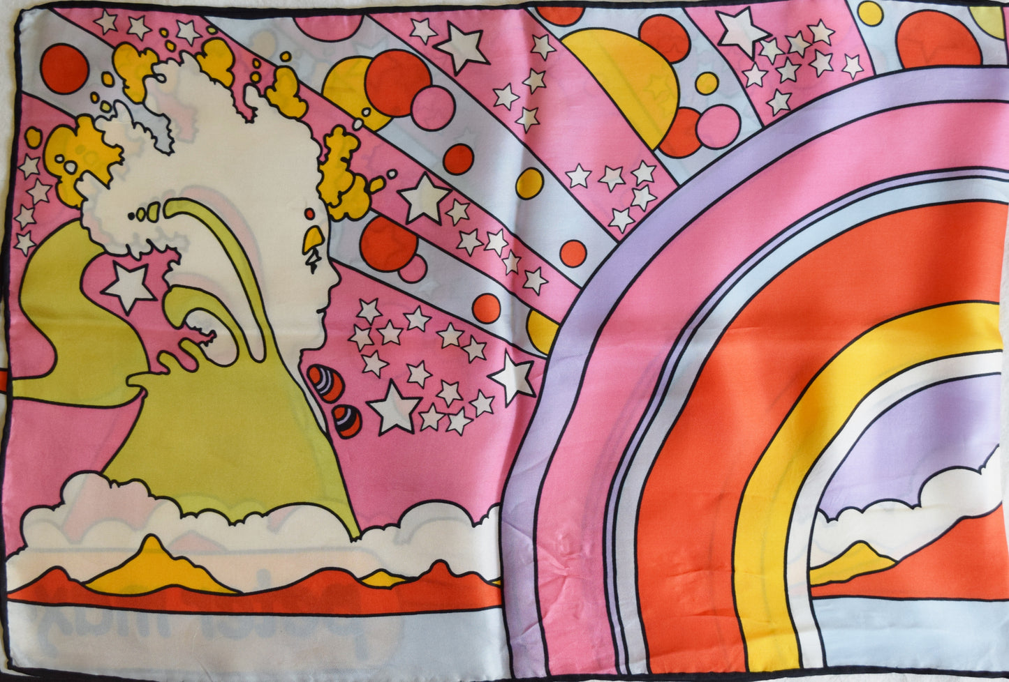 Vintage Peter Max 1960s Cosmic Art Silk Scarf