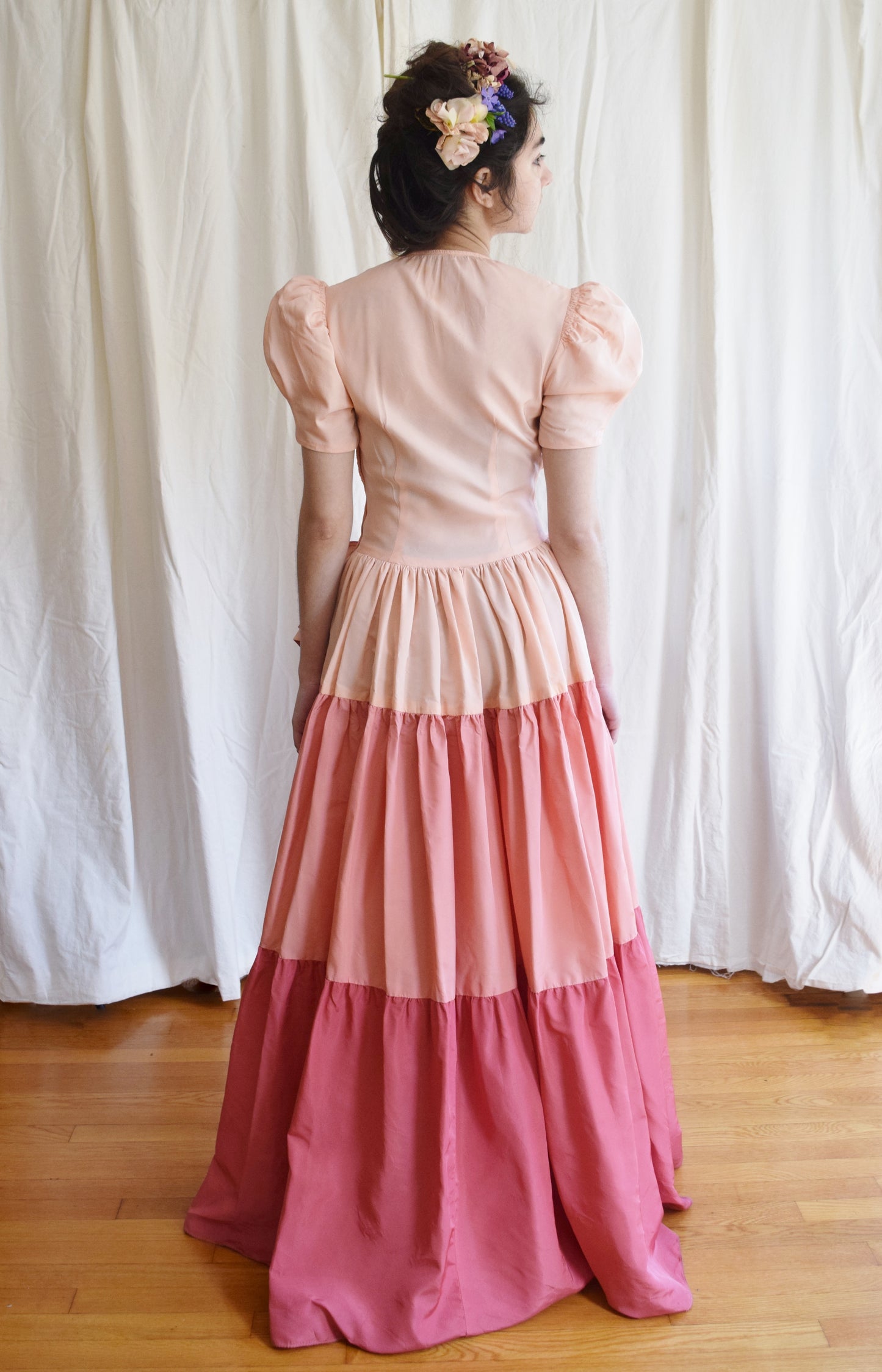 1930s / 1940s Color Block Ombre Pink Gown | c. 1939 Bridesmaids Gown | Vintage Wedding Dress