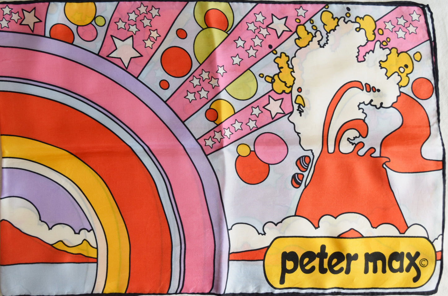 Vintage Peter Max 1960s Cosmic Art Silk Scarf
