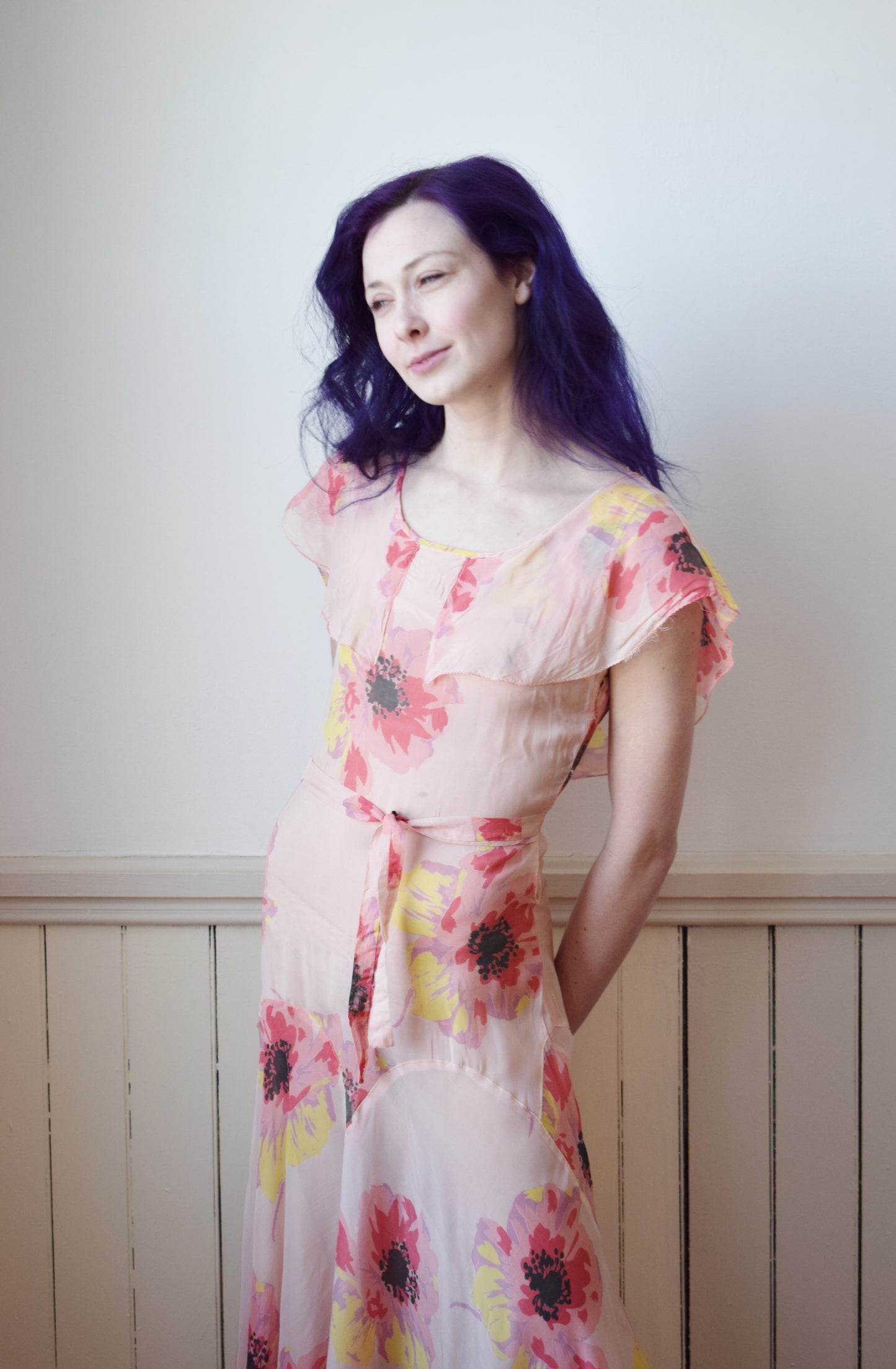 1930s Poppy Print Gown | XS/S