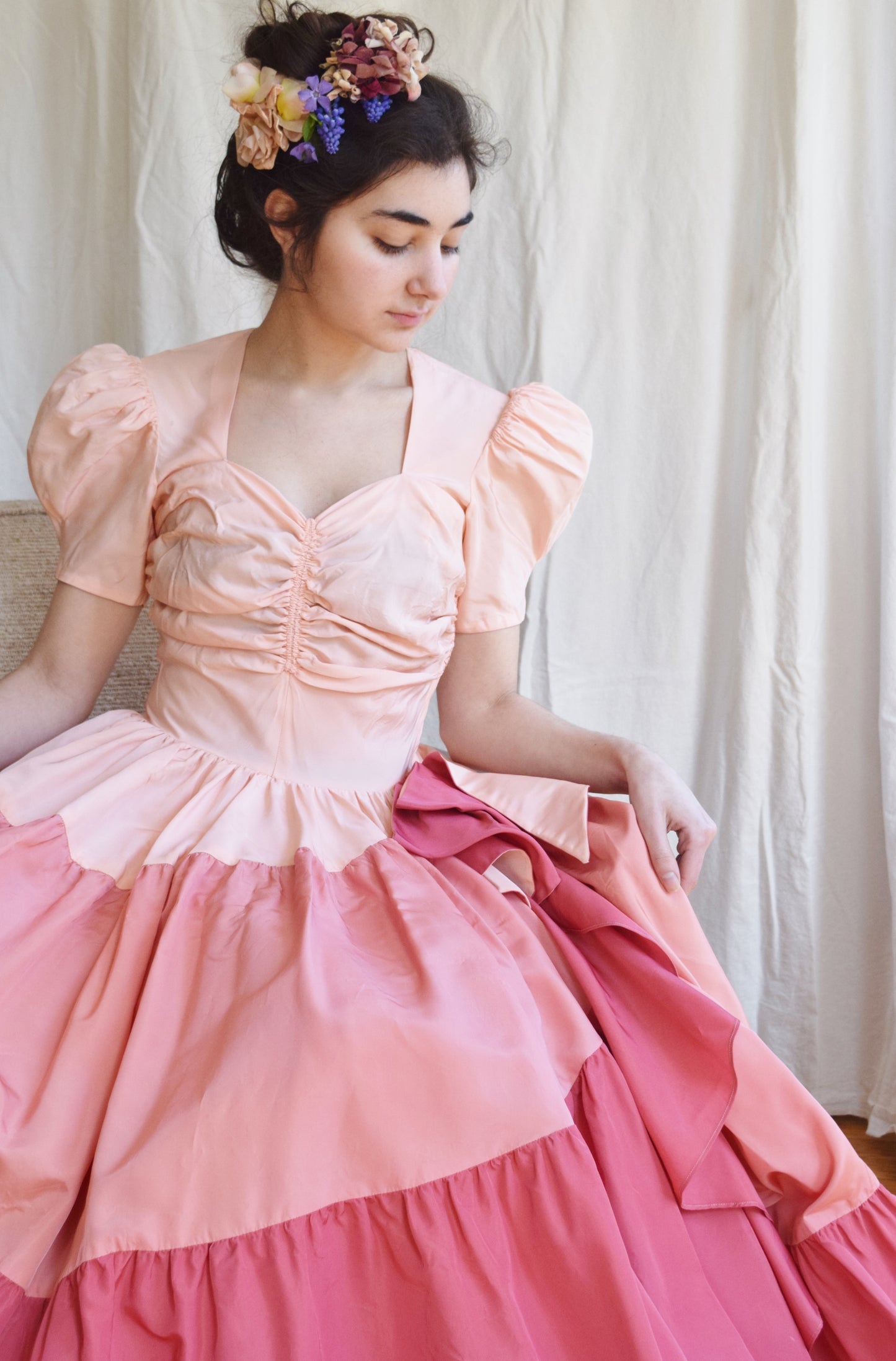 1930s / 1940s Color Block Ombre Pink Gown | c. 1939 Bridesmaids Gown | Vintage Wedding Dress