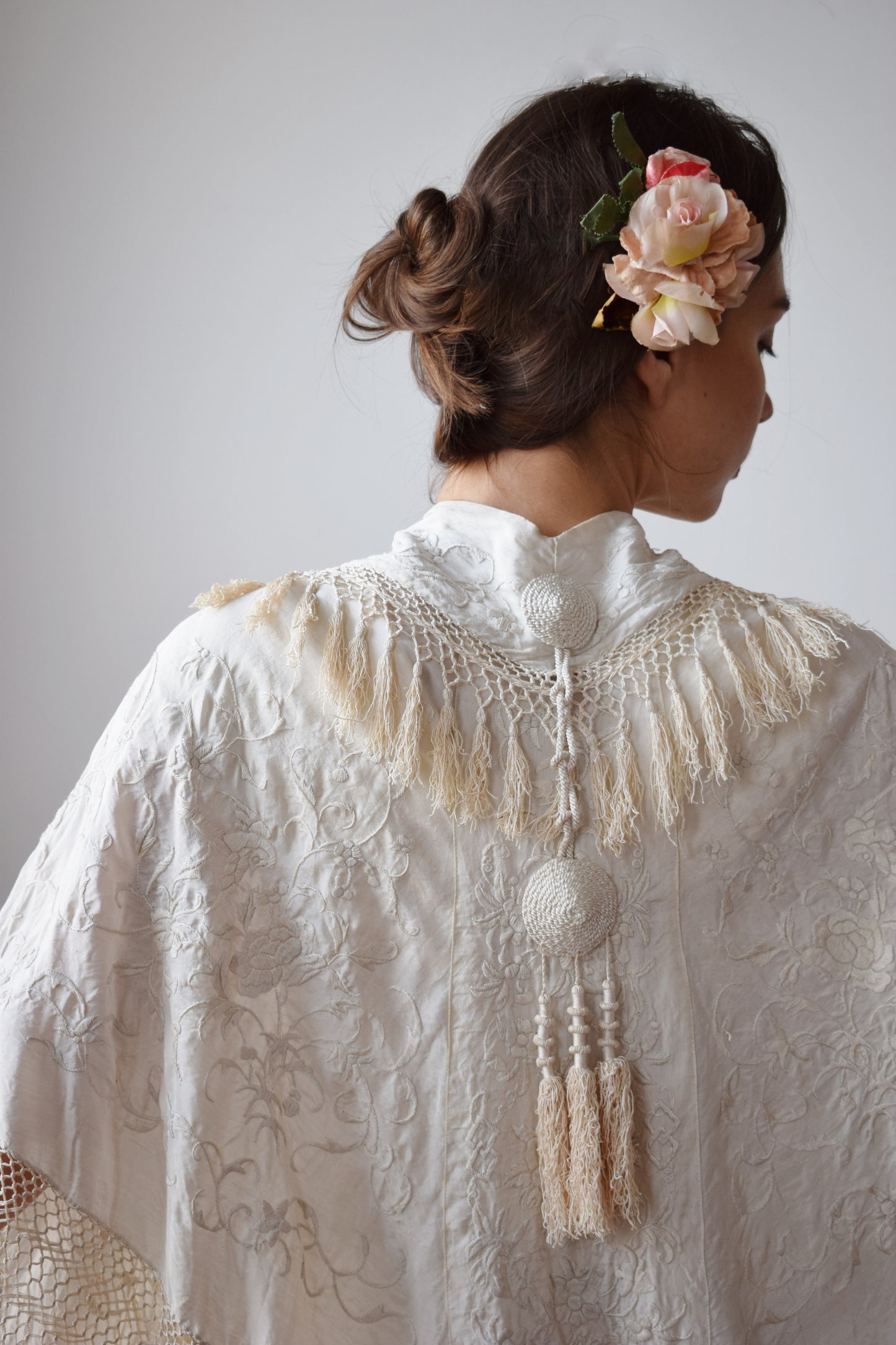 Antique Silk Piano Shawl Cape | OS