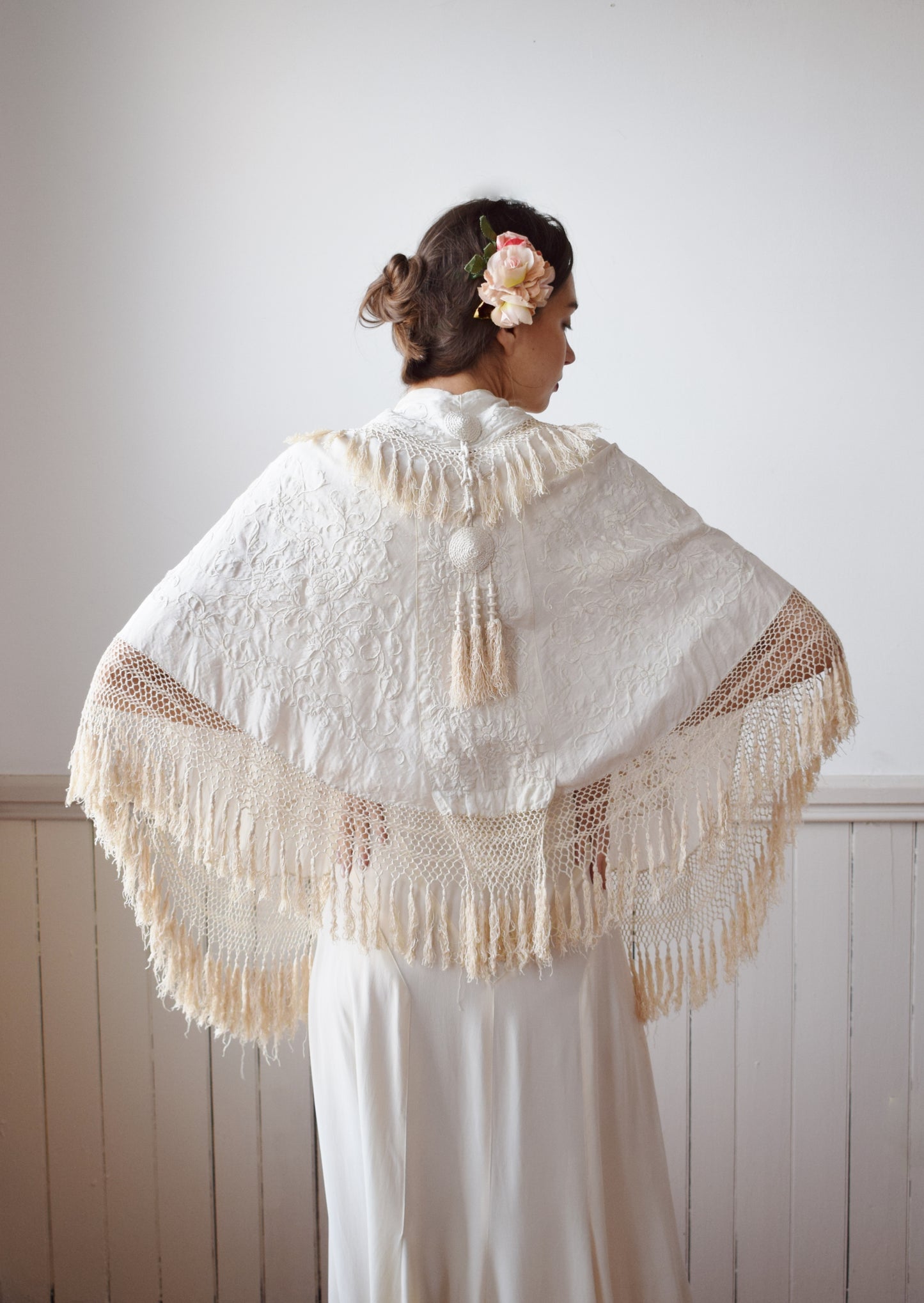 Antique Silk Piano Shawl Cape | OS