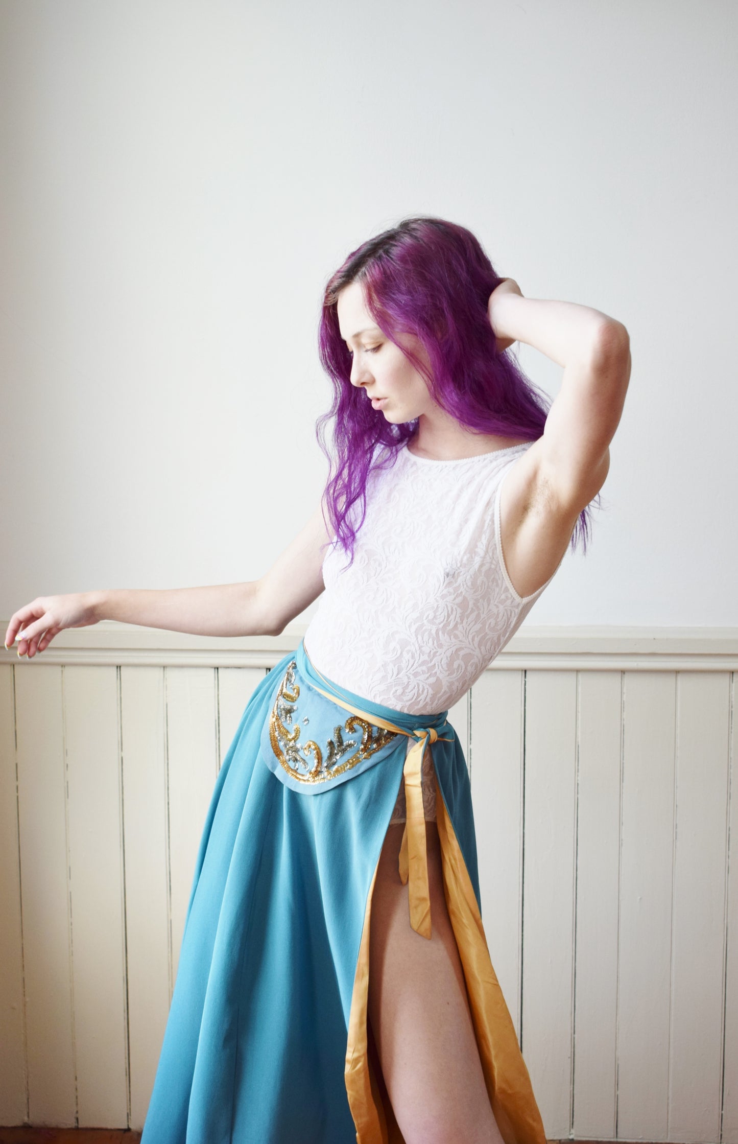 1940s Teal and Gold Wrap Skirt | XXS/XS