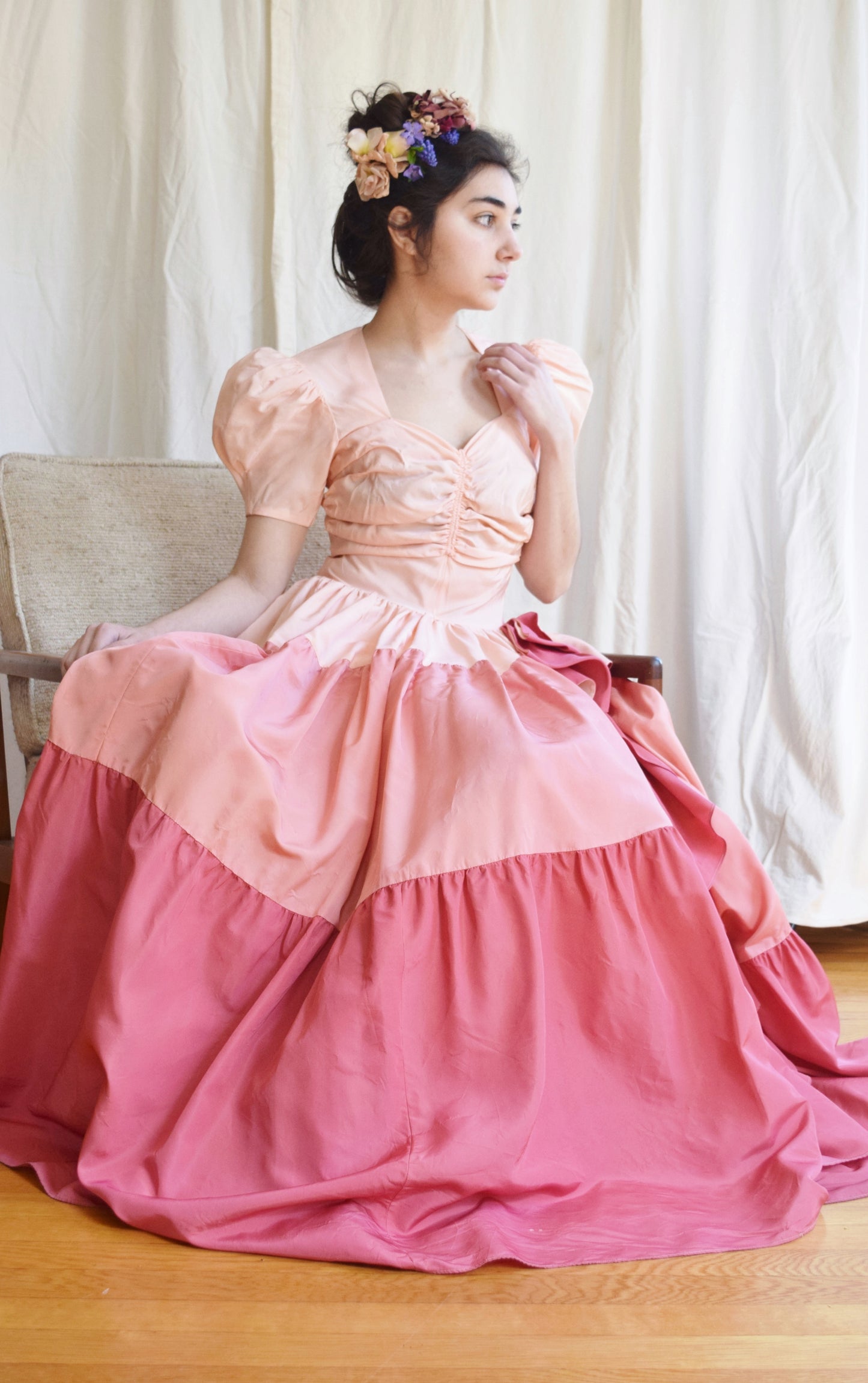 1930s / 1940s Color Block Ombre Pink Gown | c. 1939 Bridesmaids Gown | Vintage Wedding Dress