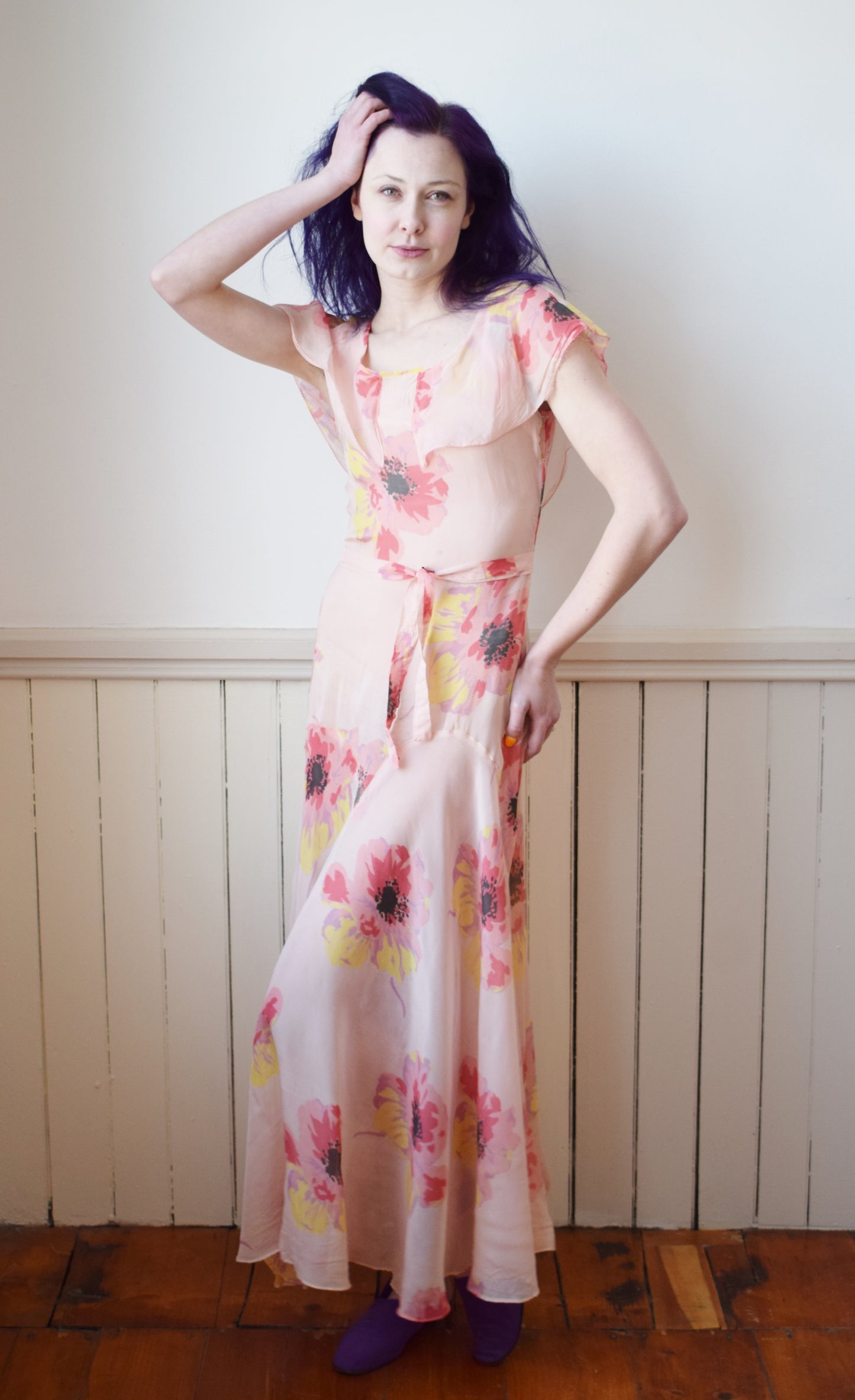 1930s Poppy Print Gown | XS/S