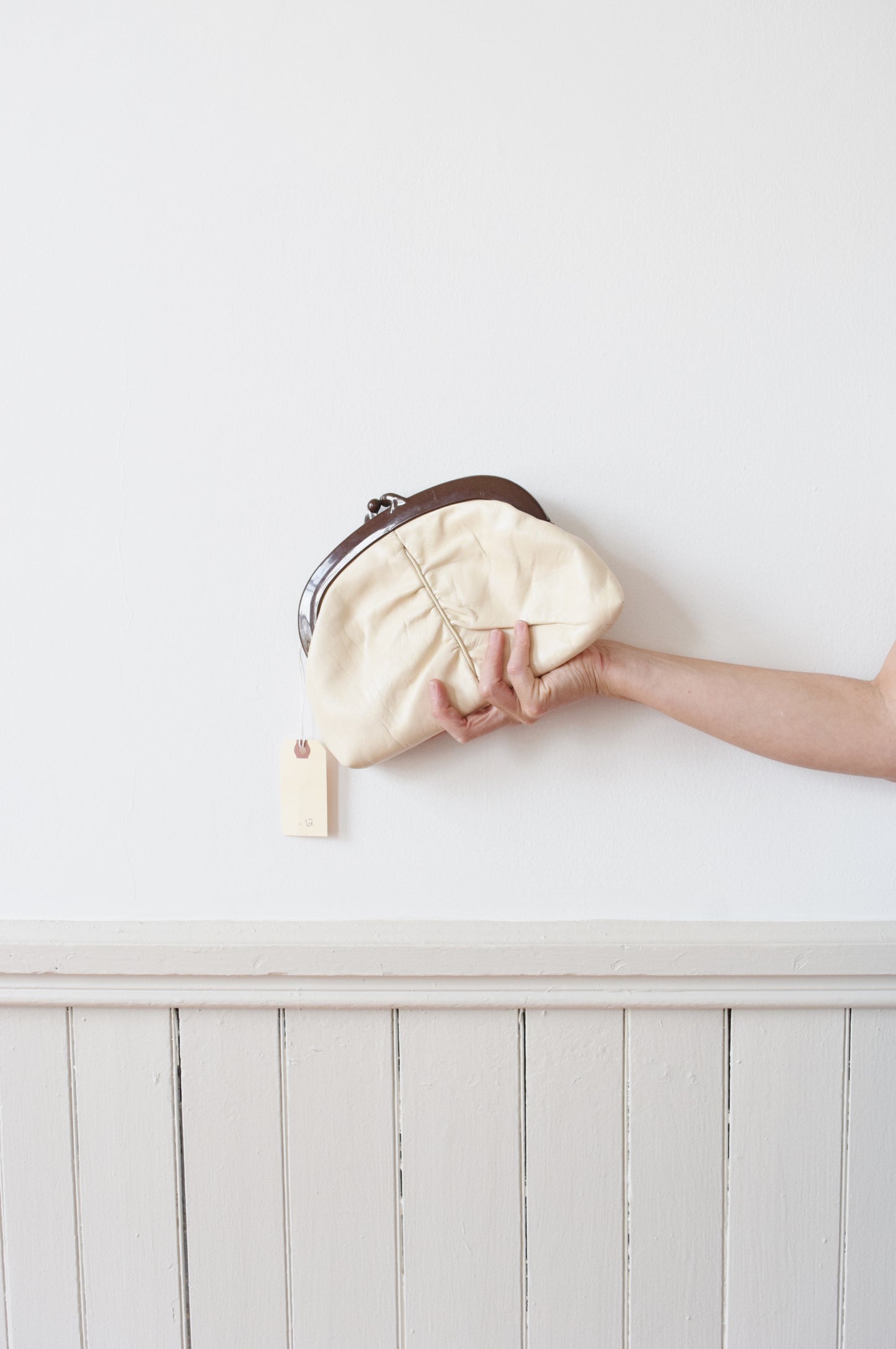 1970s Kidskin Leather Clutch in Cream