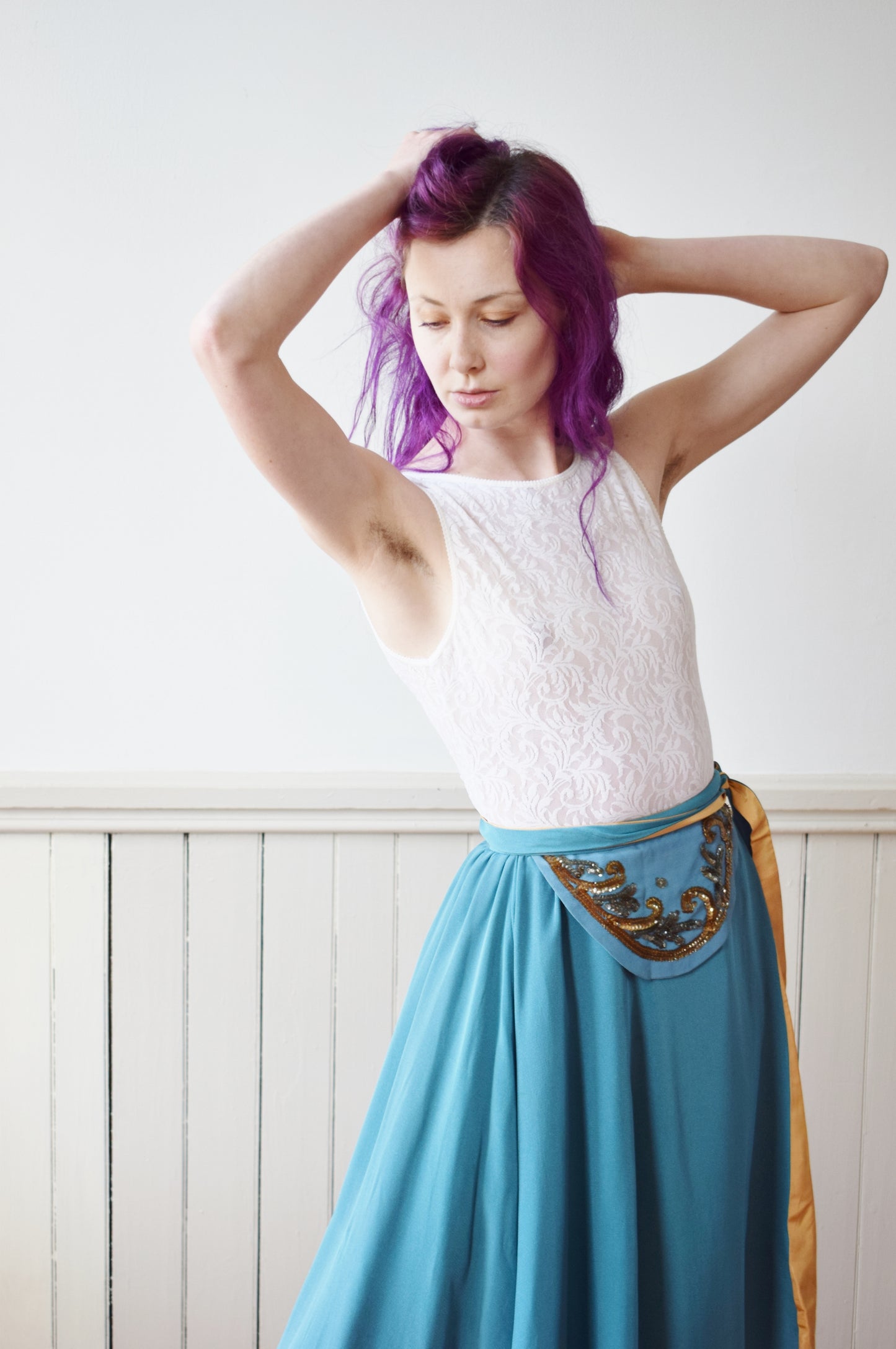 1940s Teal and Gold Wrap Skirt | XXS/XS