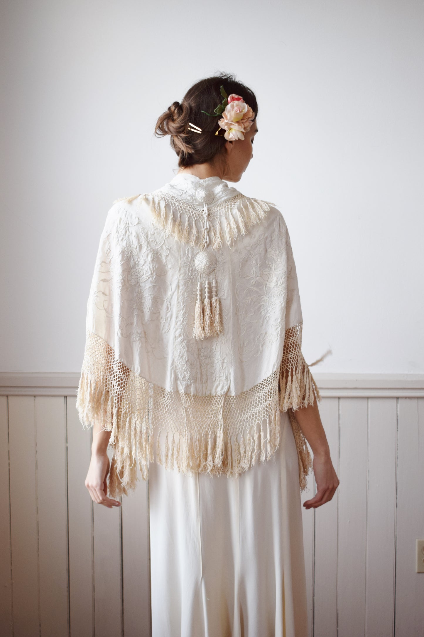 Antique Silk Piano Shawl Cape | OS