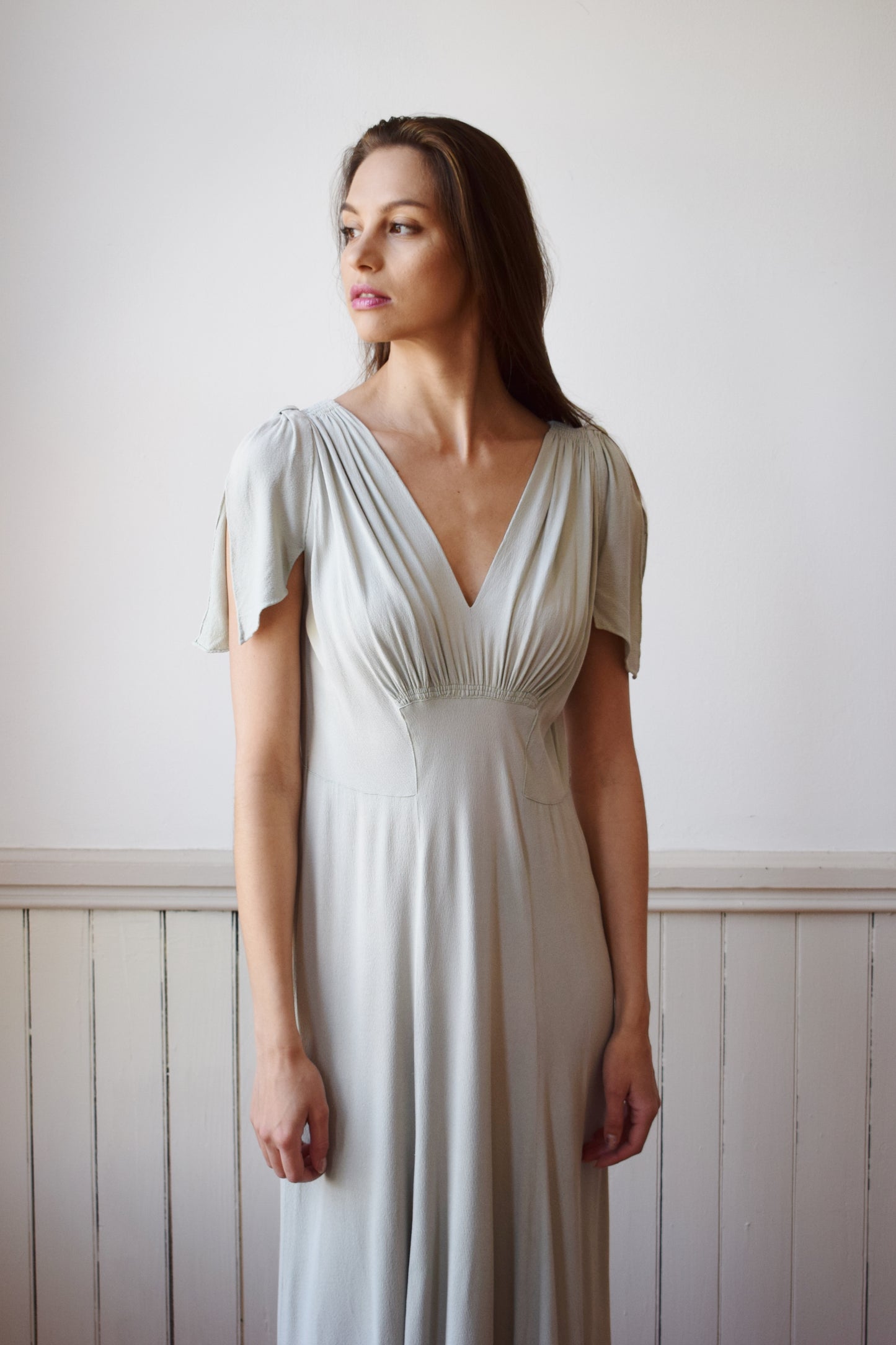 Late 1930s Dove Grey Rayon Dress | M