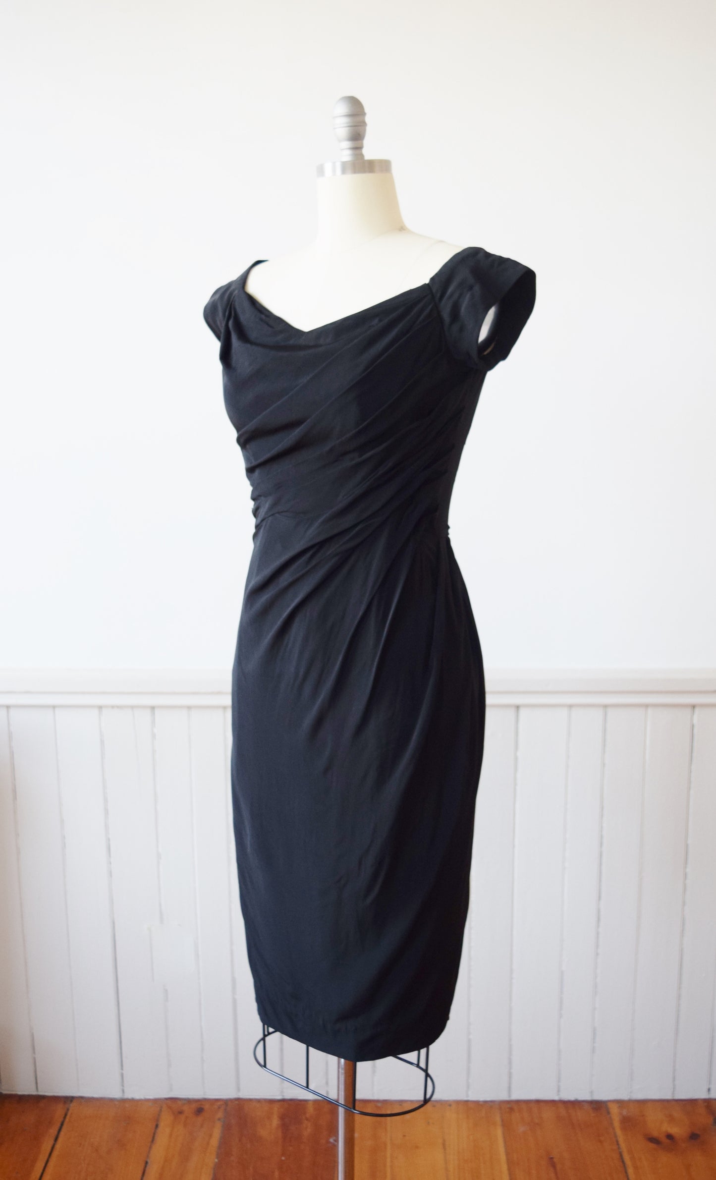 1950s Draped Cocktail Dress | M