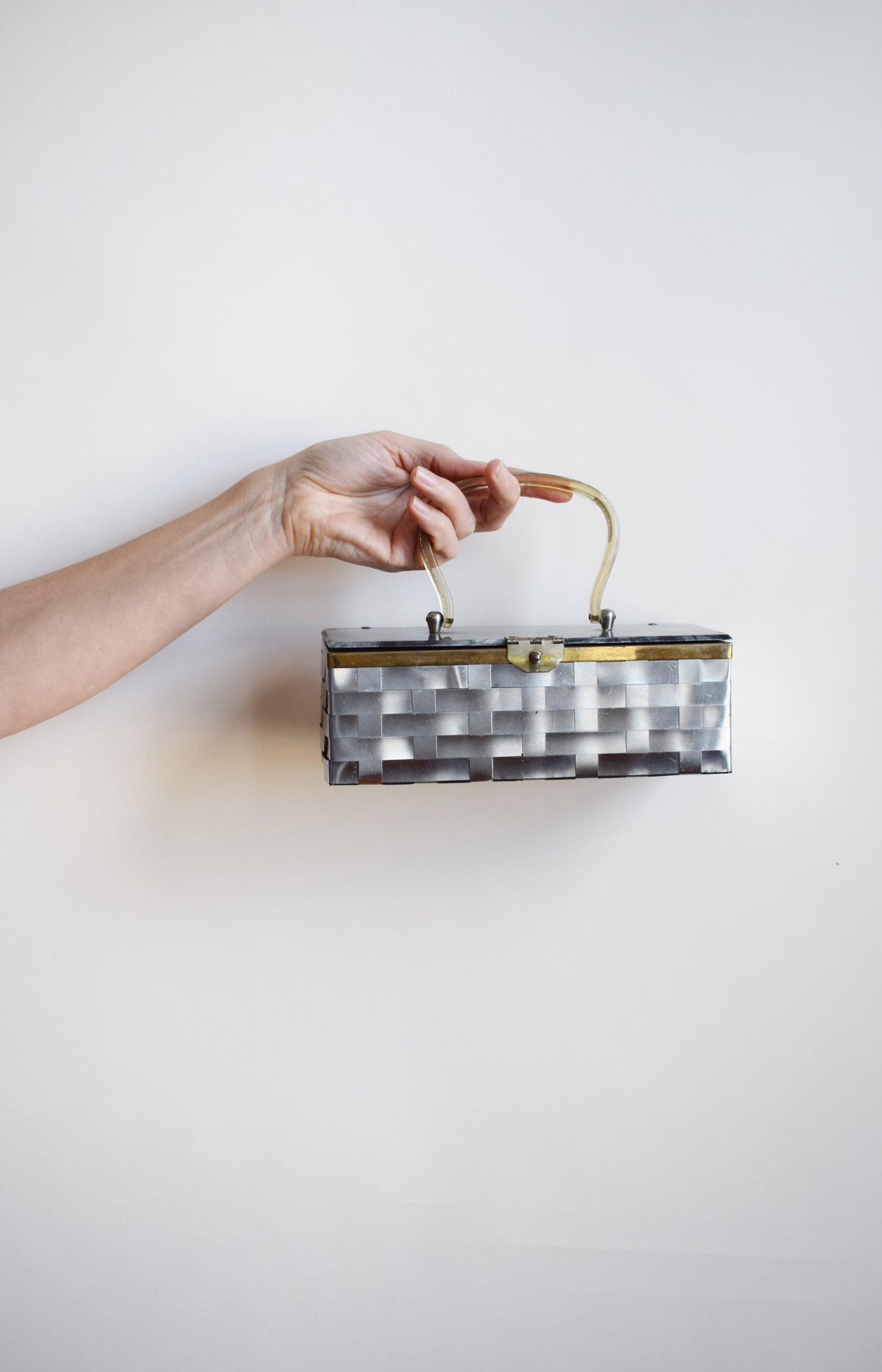 1950s Lucite and Woven Metal Handbag