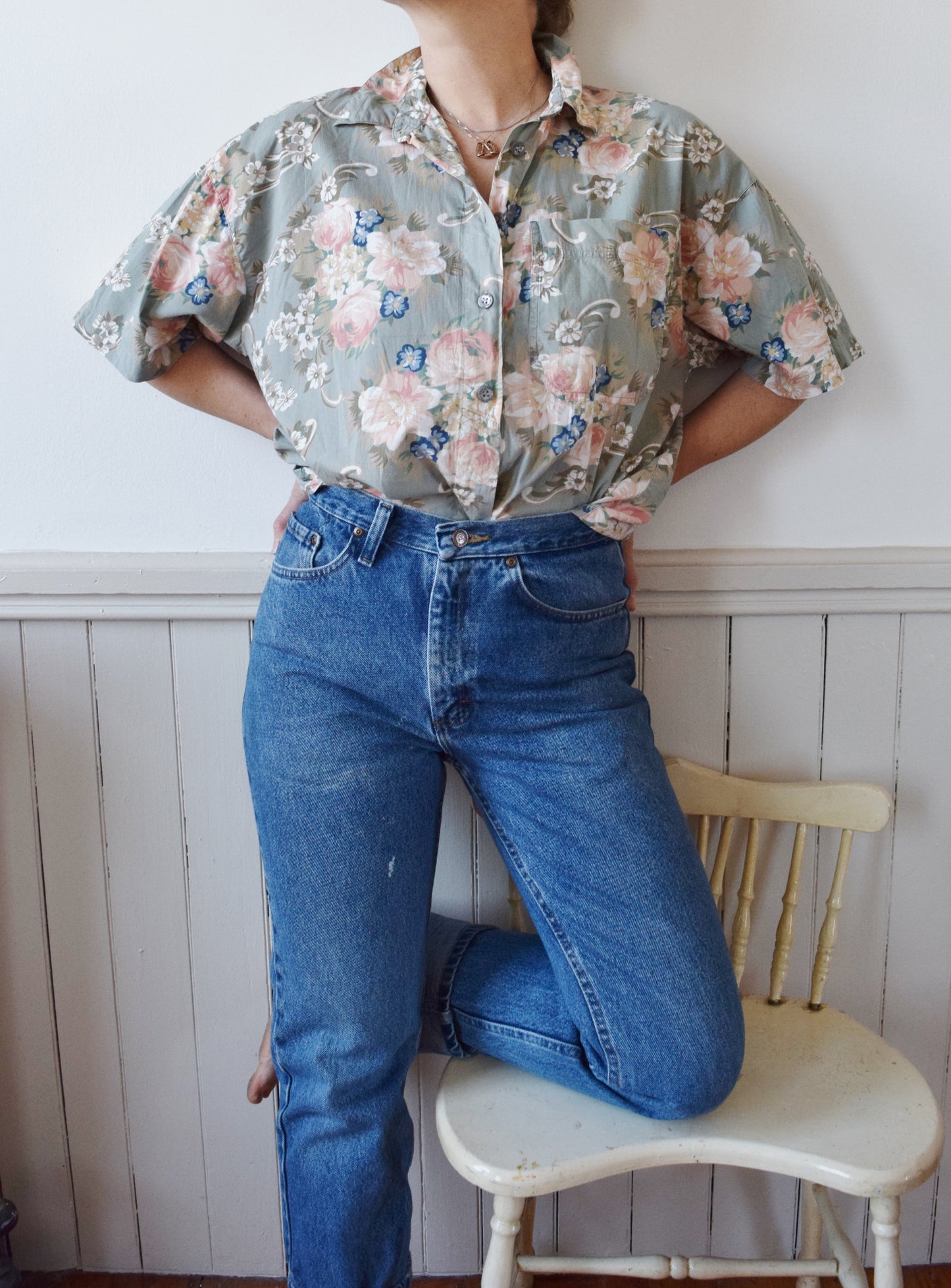Cabbage Rose Oversized Cotton Top | L