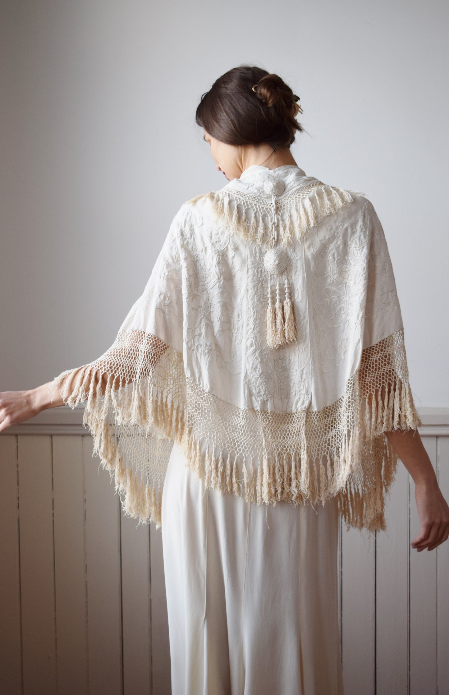 Antique Silk Piano Shawl Cape | OS