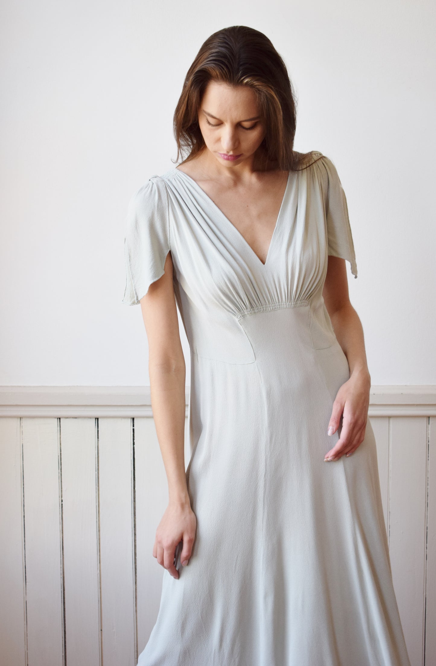Late 1930s Dove Grey Rayon Dress | M