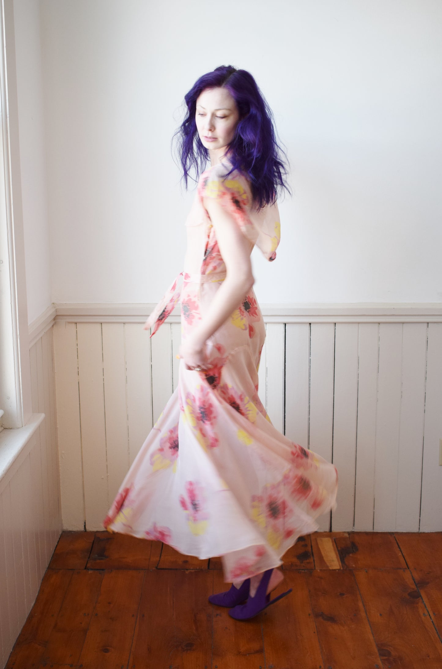1930s Poppy Print Gown | XS/S