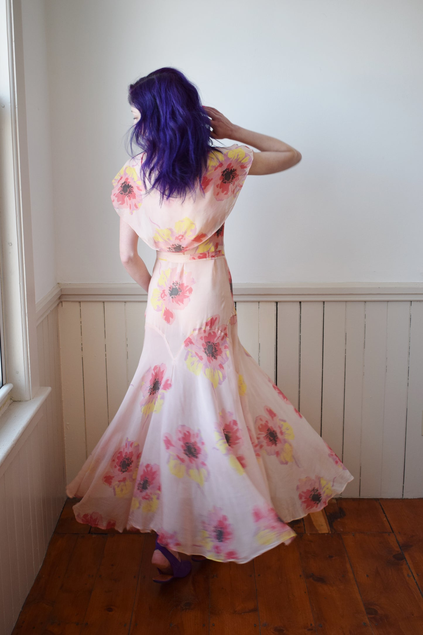 1930s Poppy Print Gown | XS/S