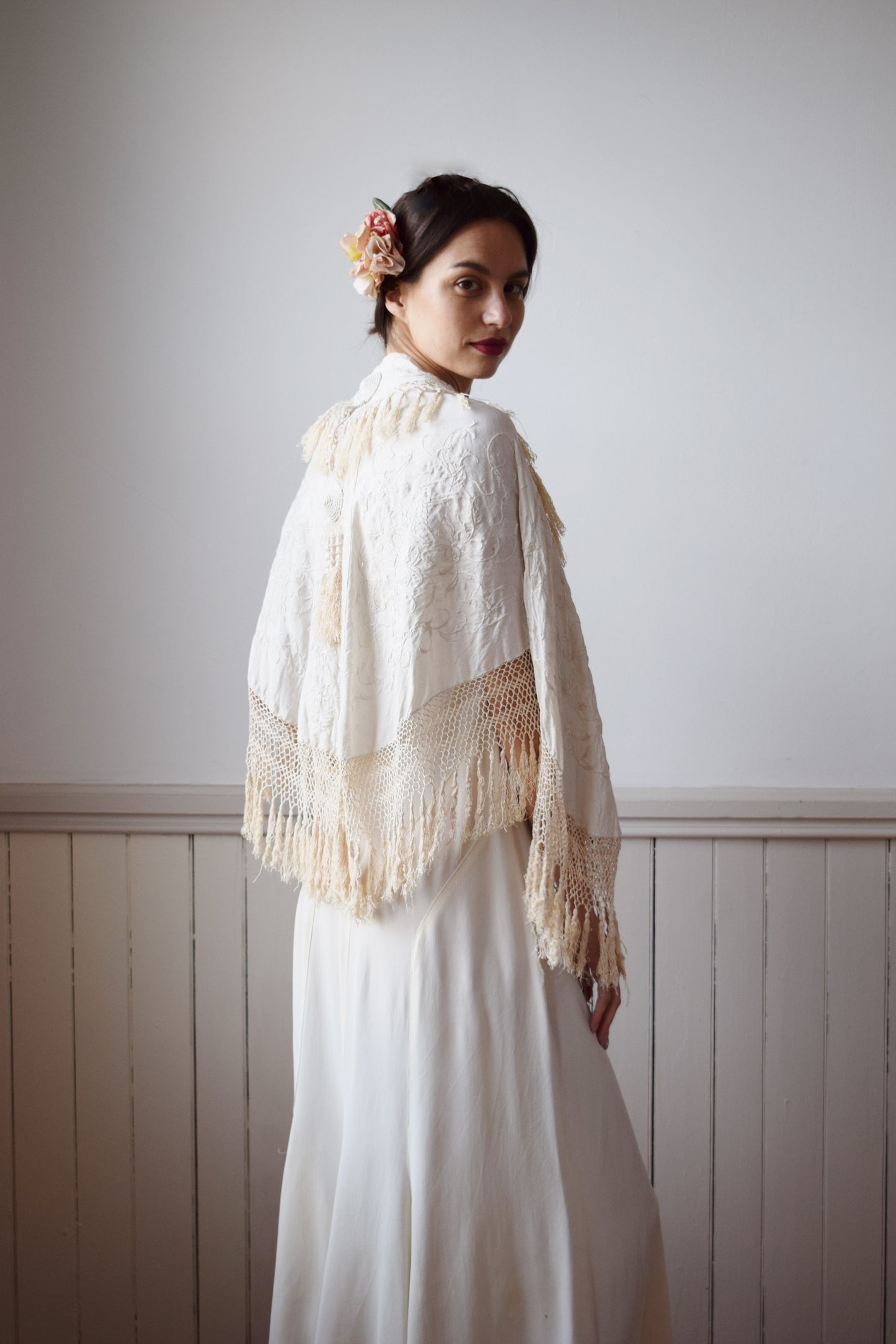 Antique Silk Piano Shawl Cape | OS
