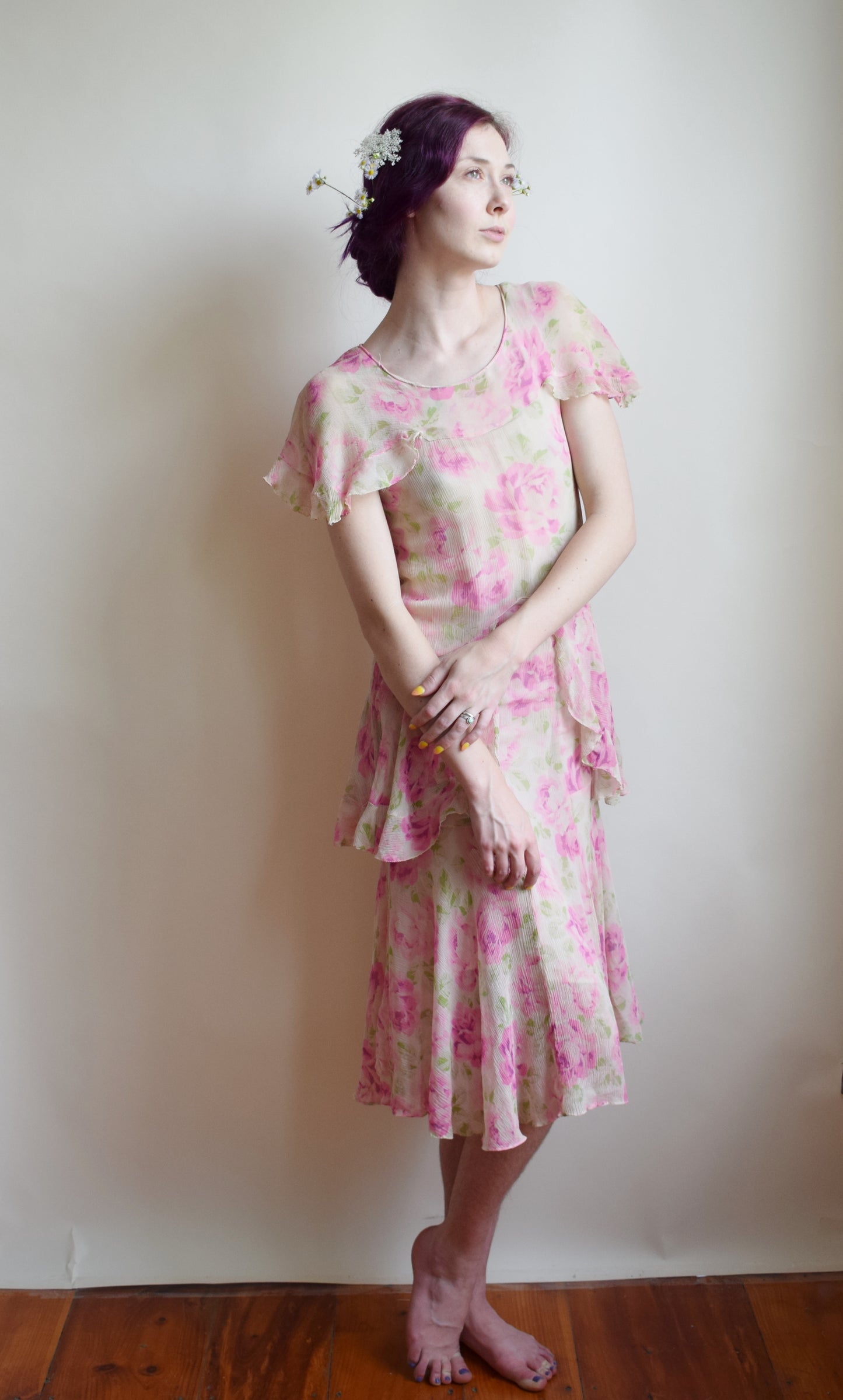 1930s Rose Silk Crepe Dress | XS