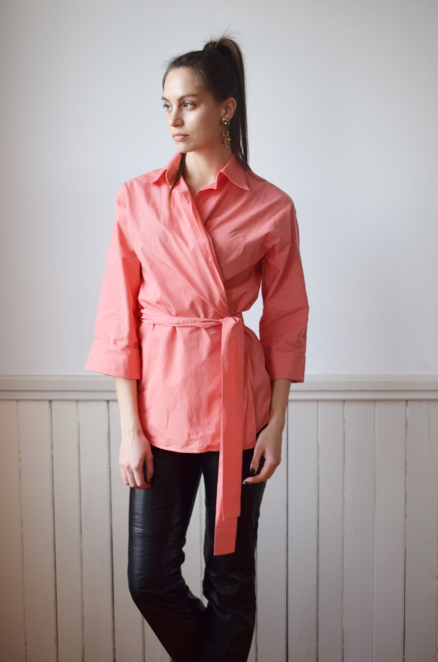 90s Yves Saint Laurent Rive Gauche Peach Wrap Top | XS-M
