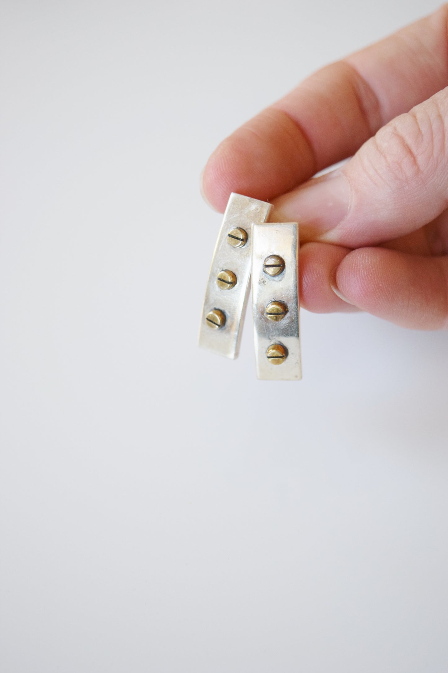 Silver and Brass Rivets Earrings