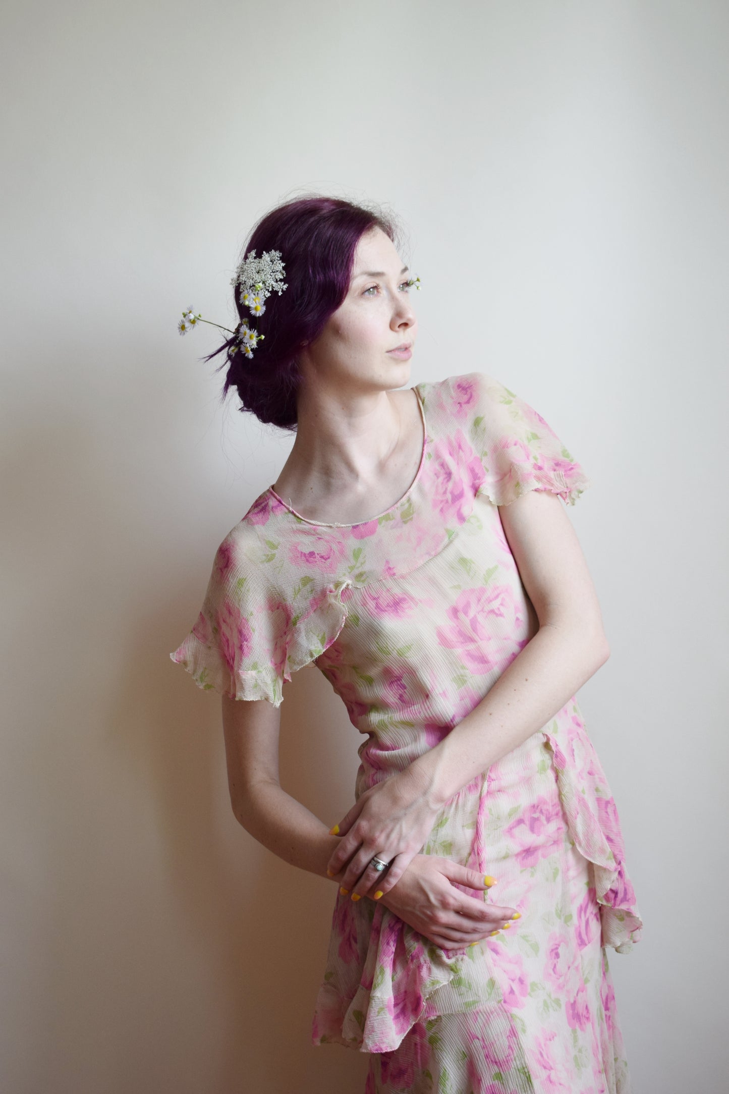 1930s Rose Silk Crepe Dress | XS