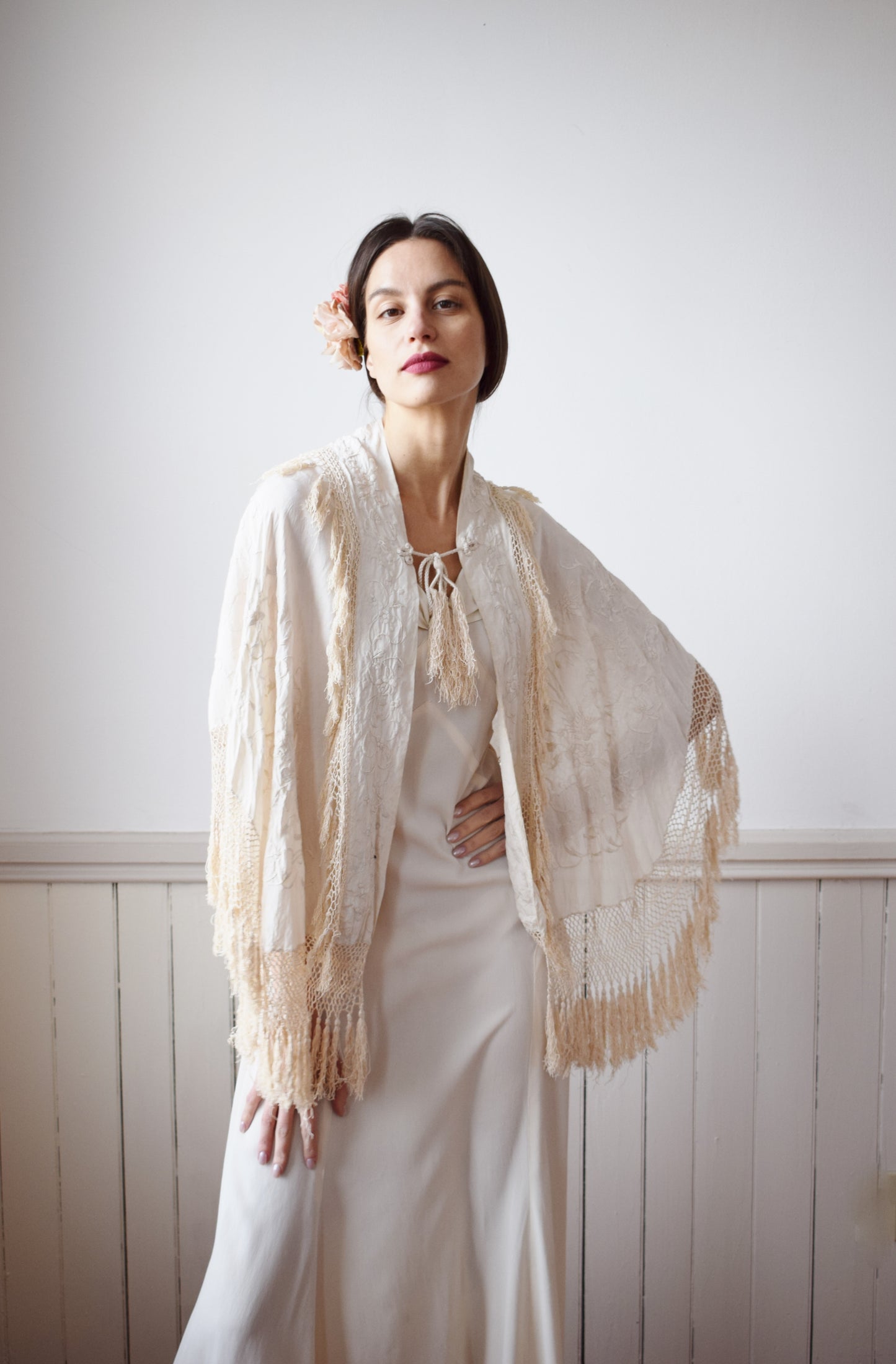 Antique Silk Piano Shawl Cape | OS