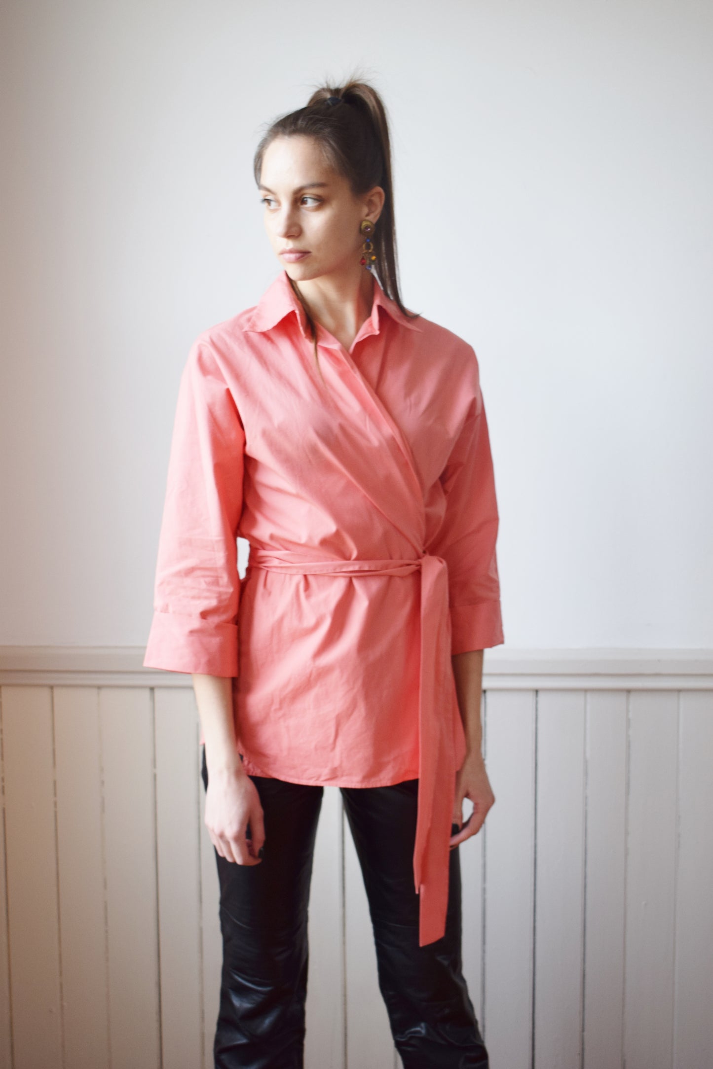 90s Yves Saint Laurent Rive Gauche Peach Wrap Top | XS-M