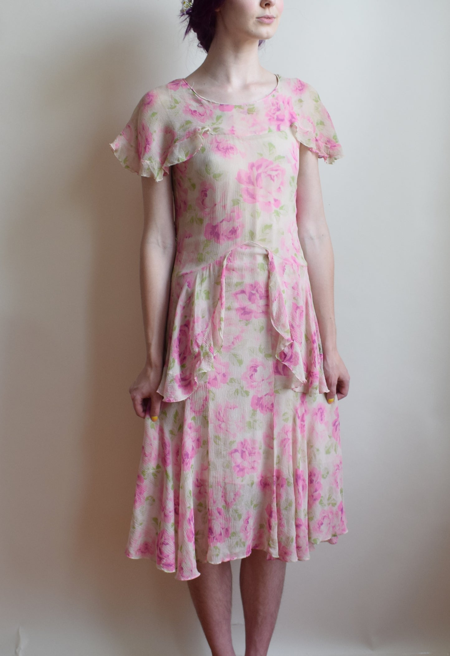 1930s Rose Silk Crepe Dress | XS