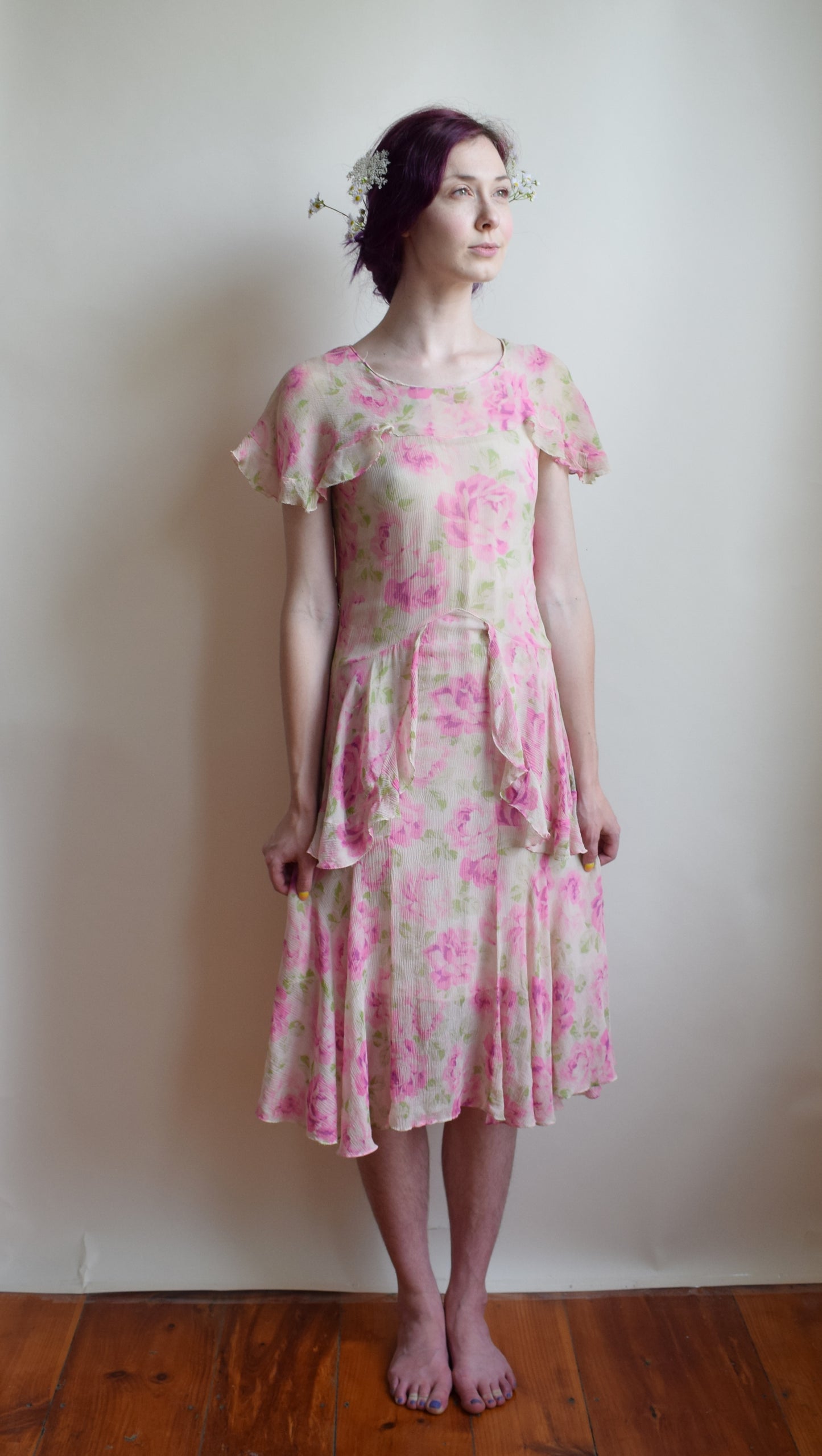 1930s Rose Silk Crepe Dress | XS