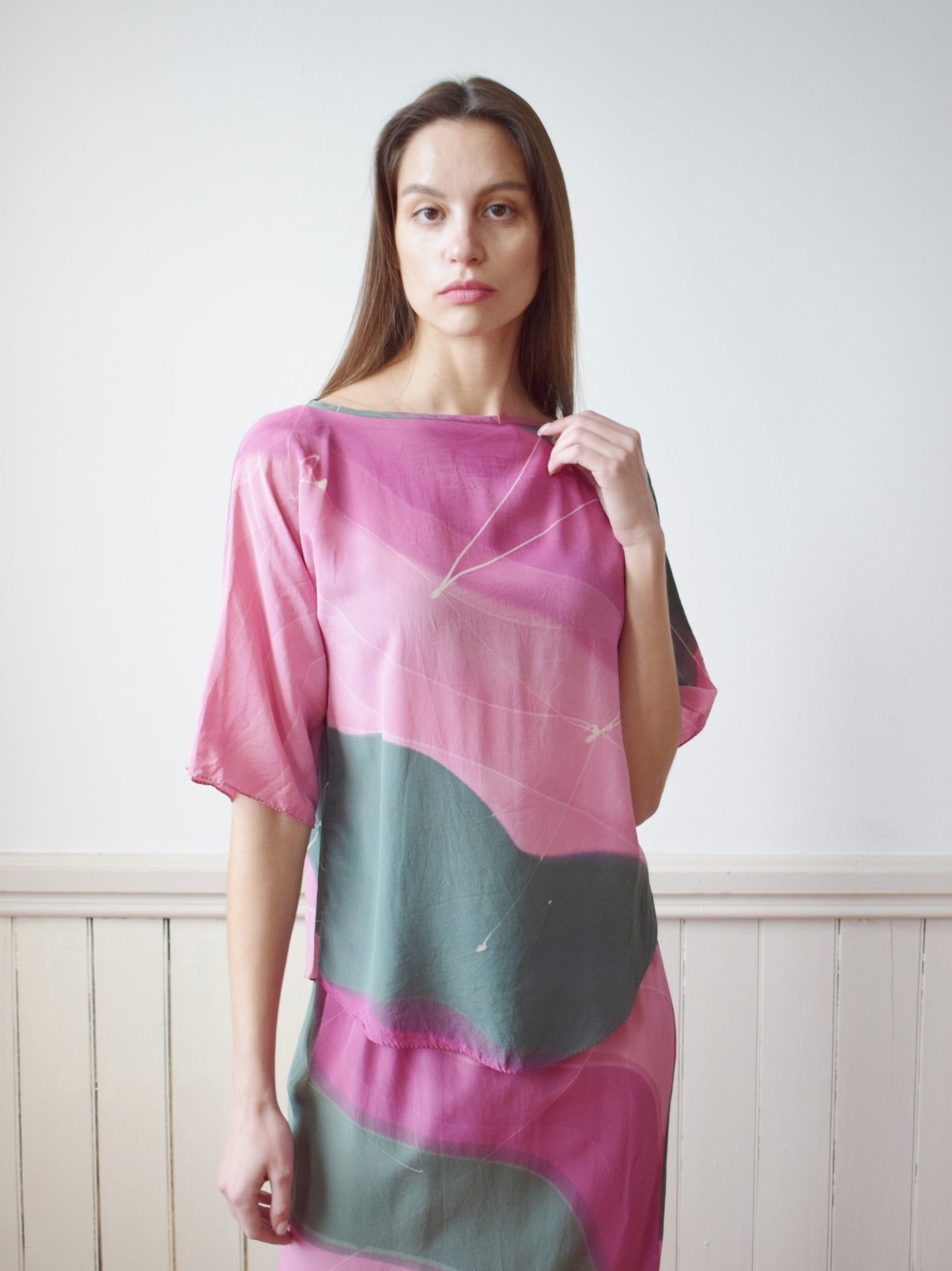 Vintage Painted Silk Set | Top and Skirt | S