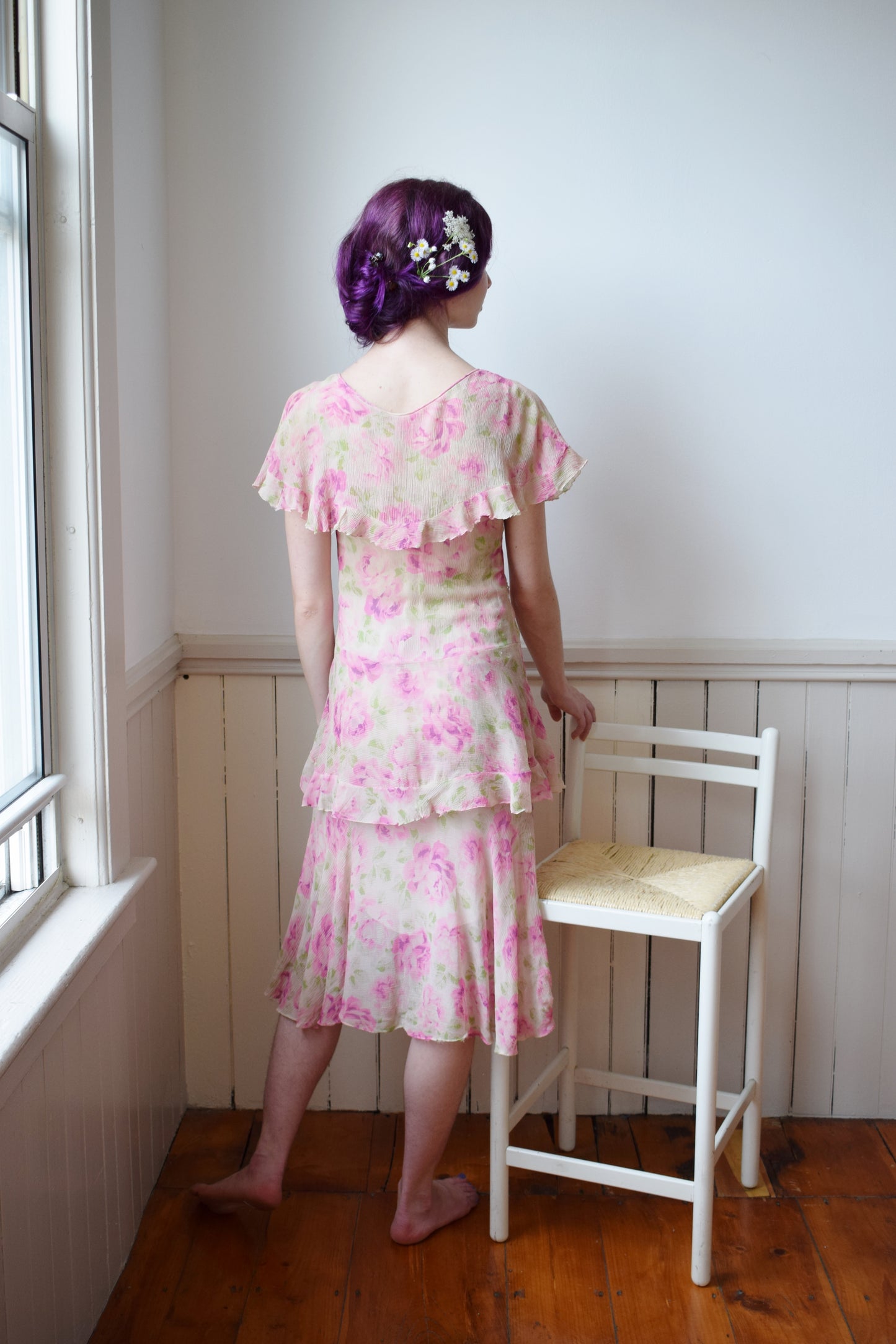 1930s Rose Silk Crepe Dress | XS