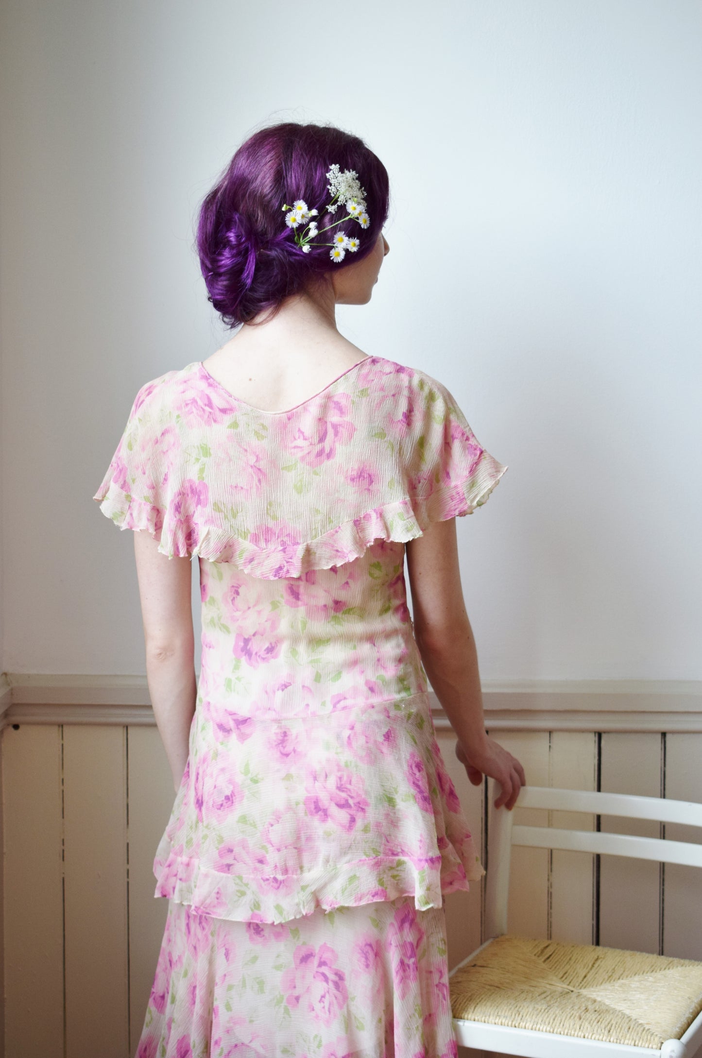 1930s Rose Silk Crepe Dress | XS
