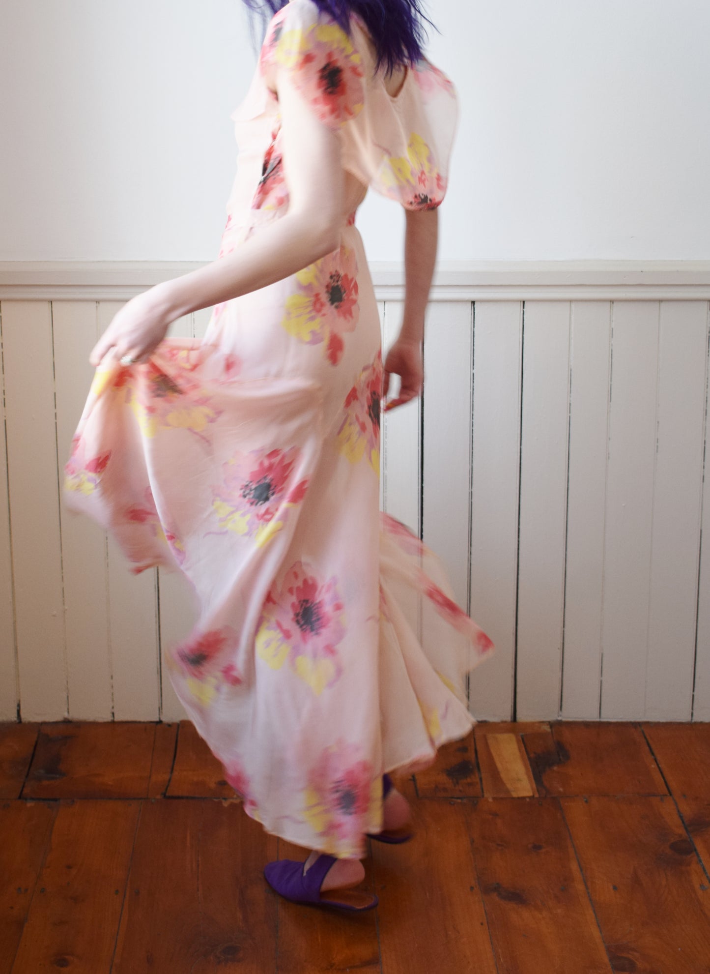 1930s Poppy Print Gown | XS/S