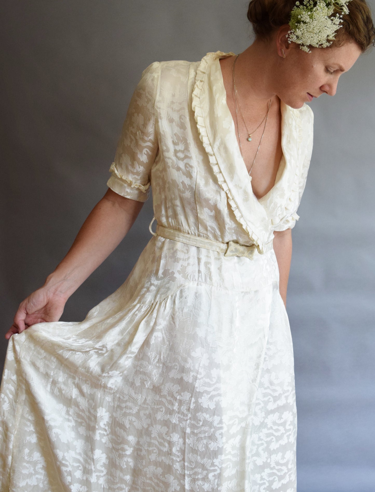 1940s Cream Satin Wrap Dress(ing Gown)