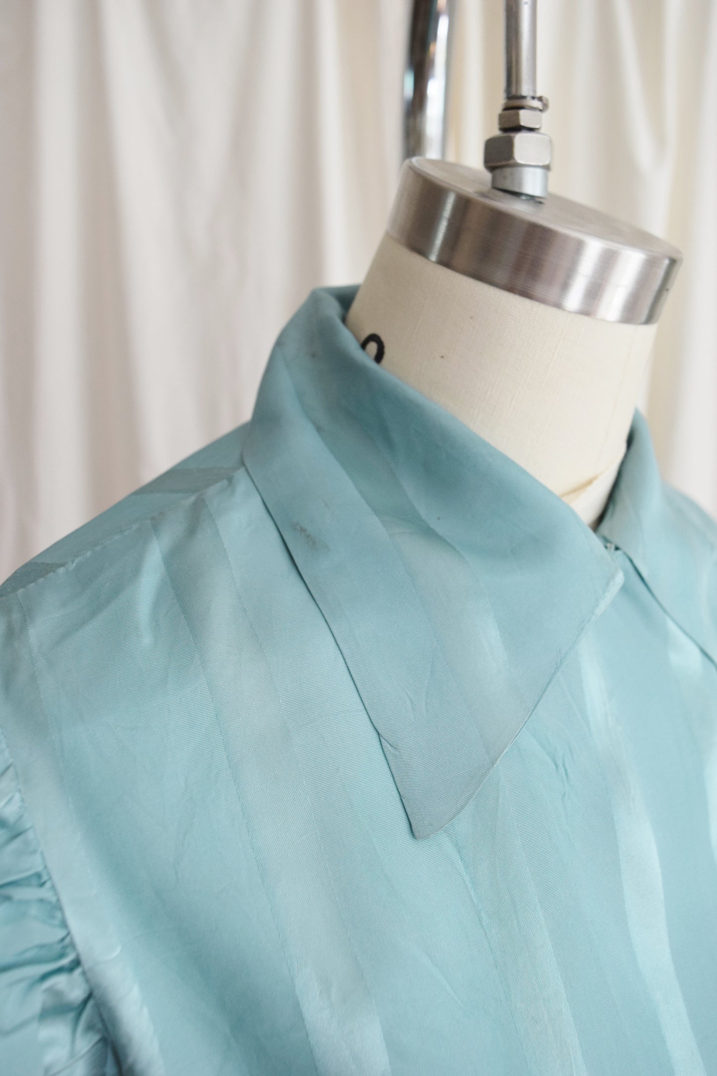 1940s Striped Teal Wrap Top / Loungewear Blouse with Belt