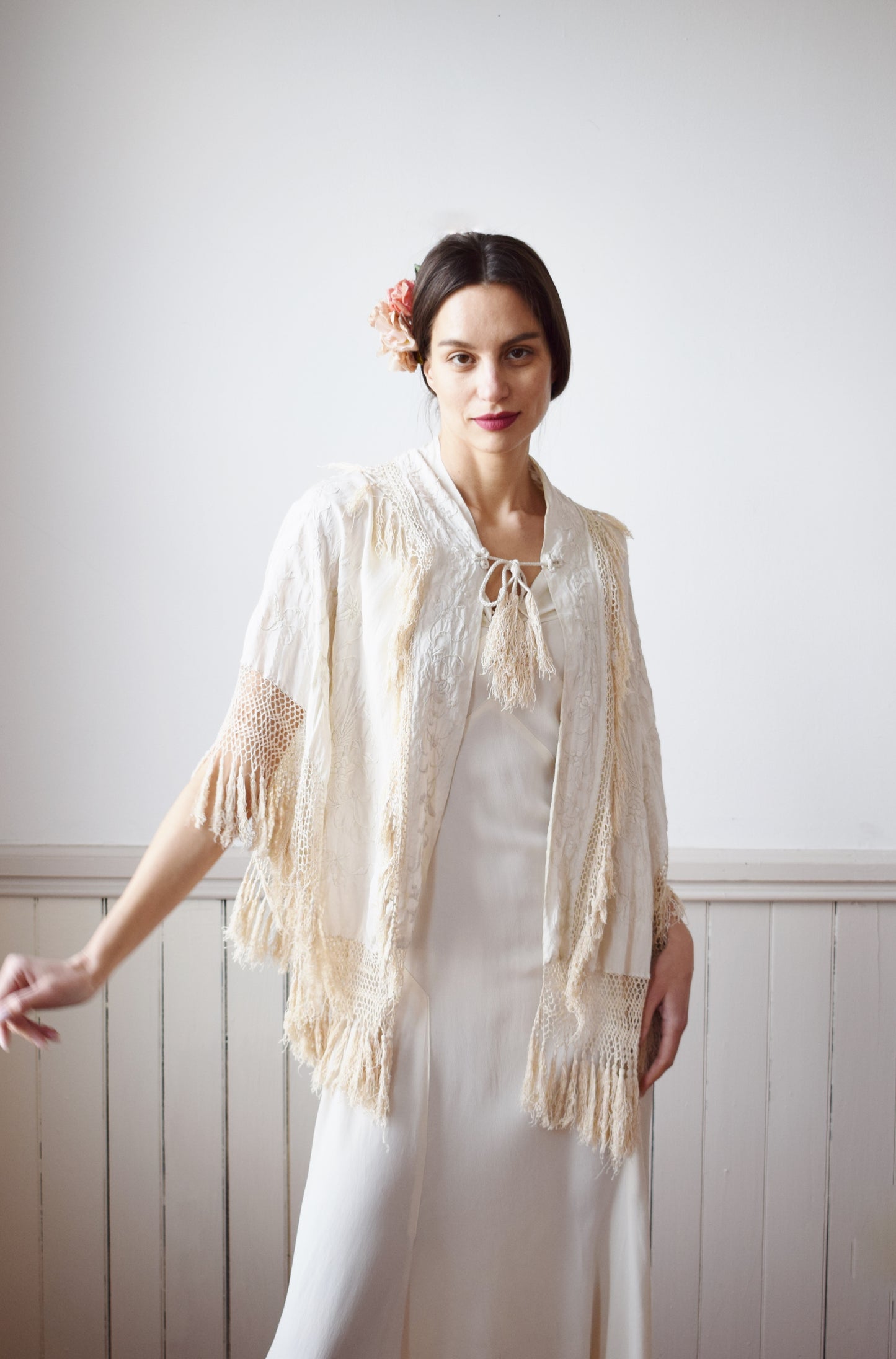 Antique Silk Piano Shawl Cape | OS