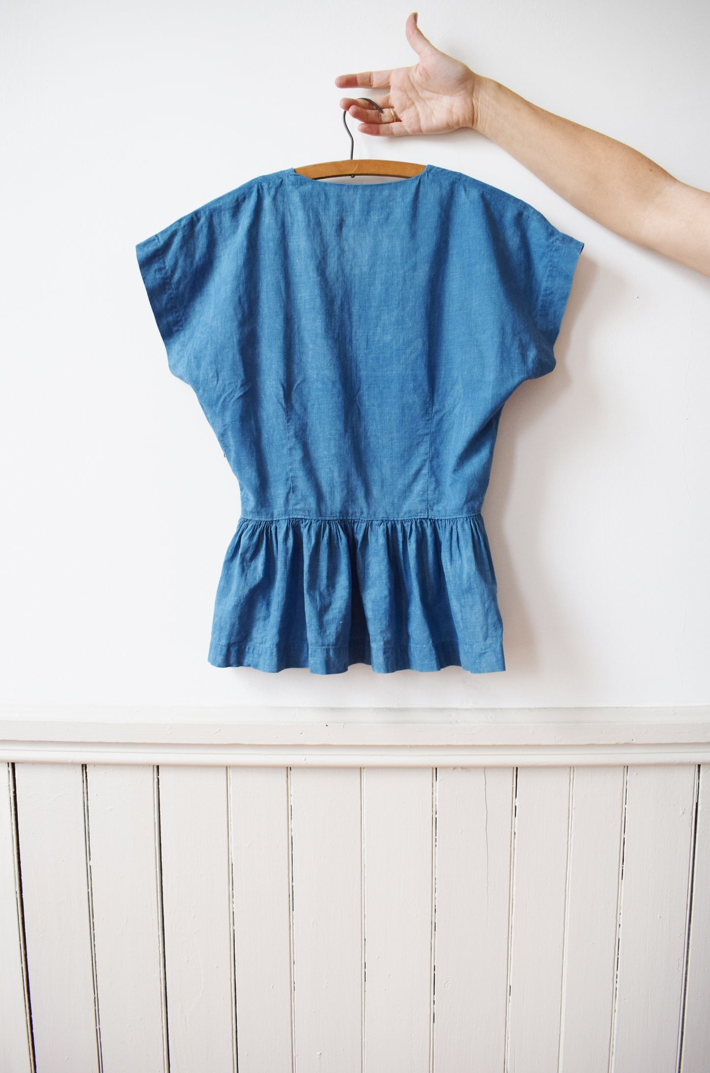 1940s Cotton Peplum Blouse Dip Dyed in Natural Indigo | XS