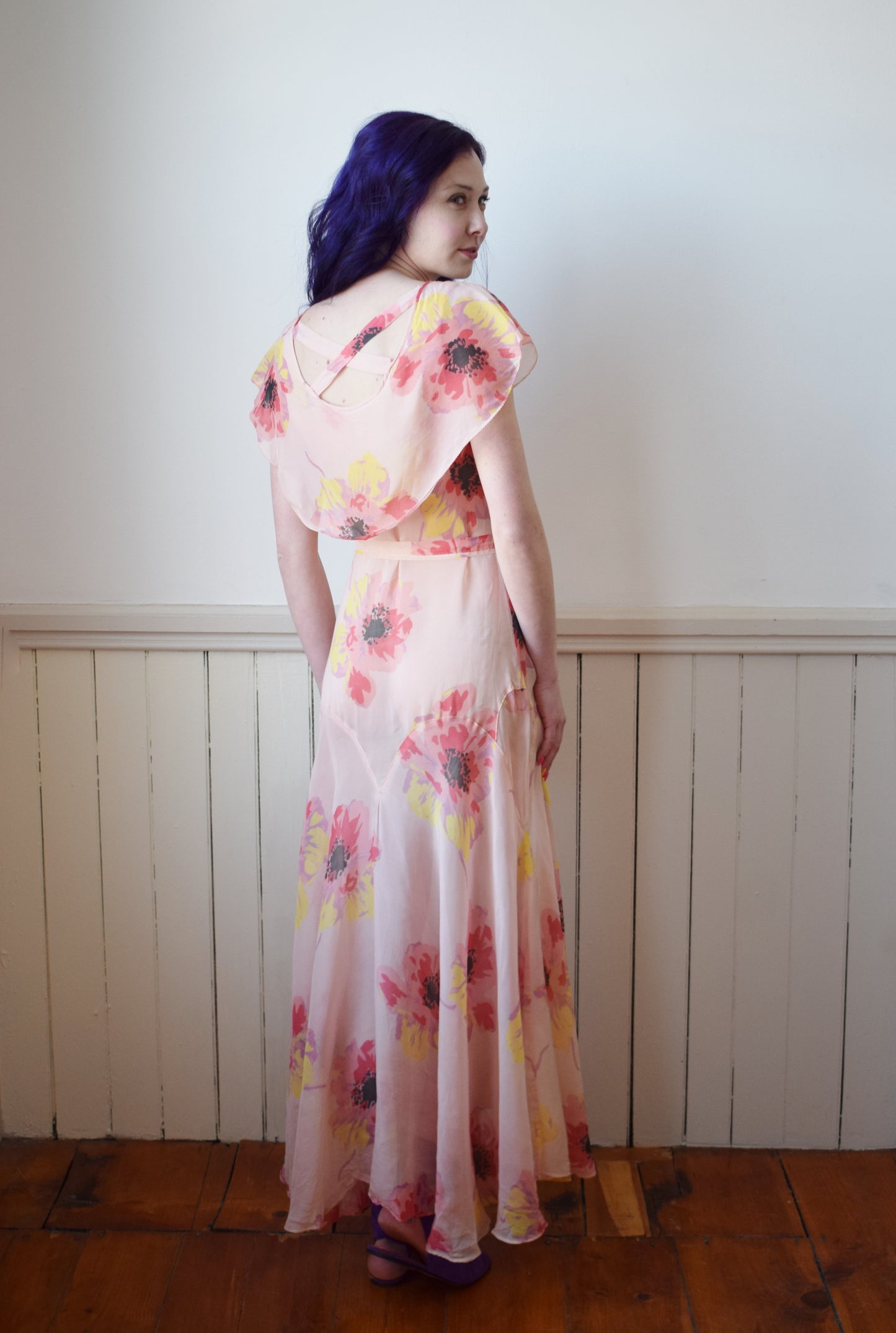 1930s Poppy Print Gown | XS/S